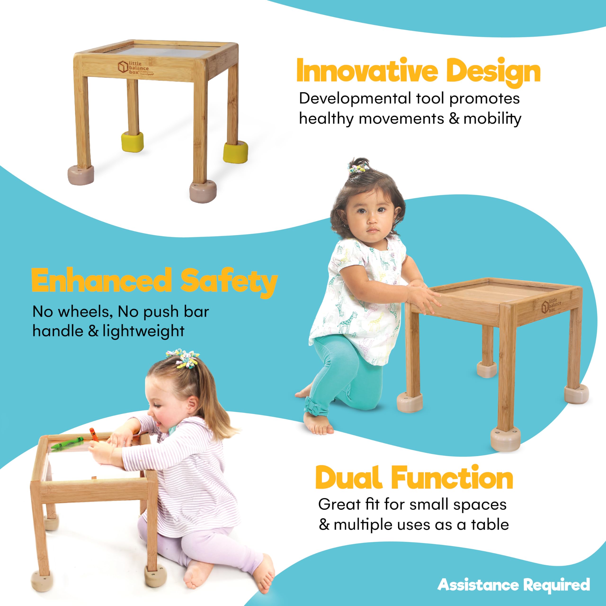 Best 2-in-1 Wooden Push Pull Walker Toy for Toddlers - Little Balance Box with Spring Feet, No Wheels Design - Perfect First Walker for Boys & Girls (Grey + Booties) - Ideal for Learning to Walk, Developing Balance & Motor Skills