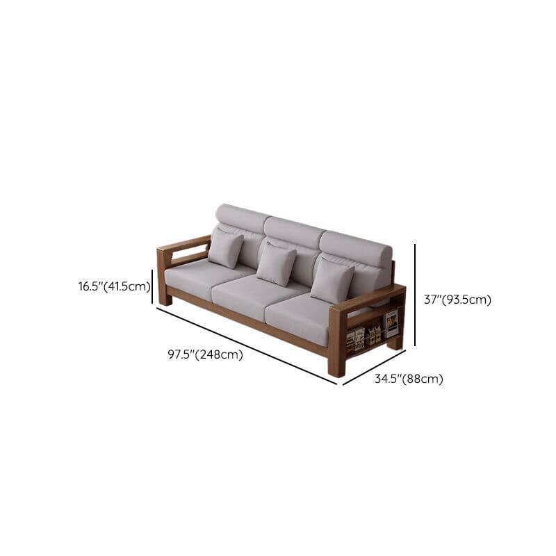 Modern Minimalist 4-Seater Sofa Couch with Square Arms - Dark Grey/Cream Fabric, Hidden Storage & Ottoman Set - Perfect for Living Room, Lounge & Small Spaces