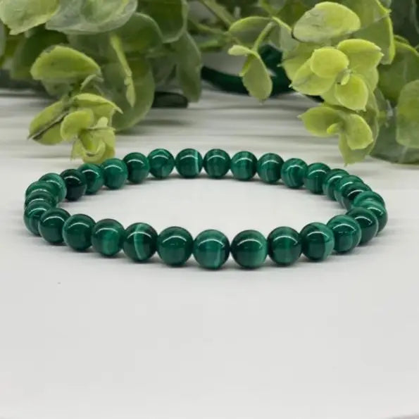 Natural Malachite Smooth Bead Stretch Bracelet for Women - Healing Crystal Jewelry for Stress Relief & Positive Energy - Perfect for Yoga, Meditation & Everyday Wear