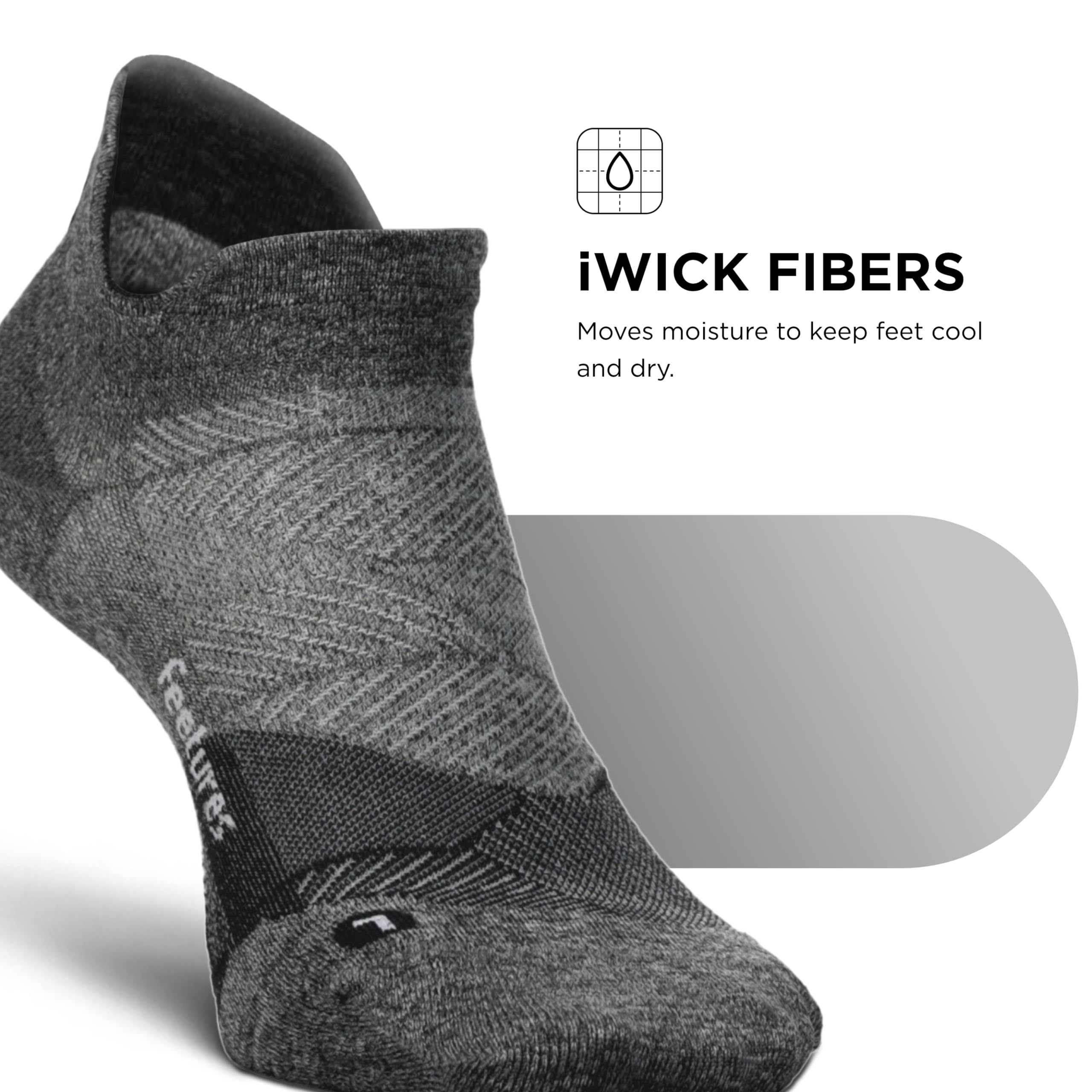 Feetures Elite Ultra Light Cushion Ankle Socks - Breathable Running Socks with Targeted Compression for Men & Women - Perfect for Marathon, Gym & Outdoor Sports - 6 Pairs (New Gray, Medium)