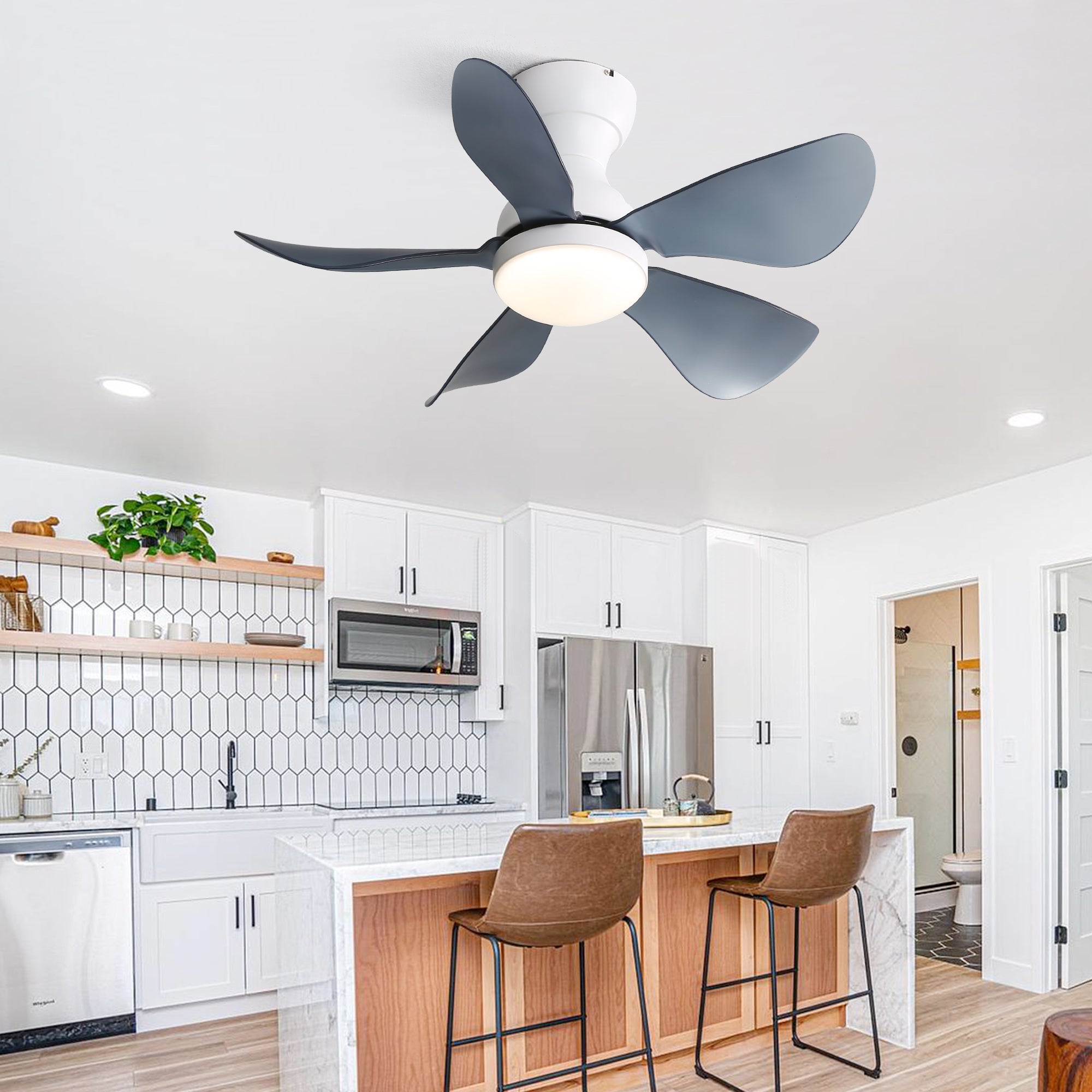 29 Inch Small Ceiling Fan with LED Dimmable Light - Flush Mount, 5 Reversible ABS Blades for Bedroom, Nursery & Office - Quiet, Energy Efficient Cooling Solution