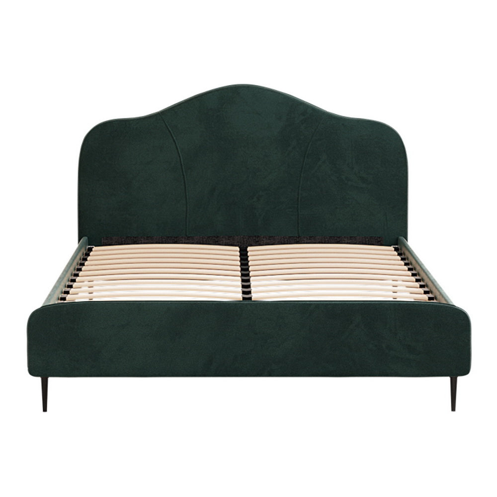Luxury Daintree Queen Velvet Bed Frame in Dark Green - Elegant Upholstered Platform Bed for Master Bedroom Decor