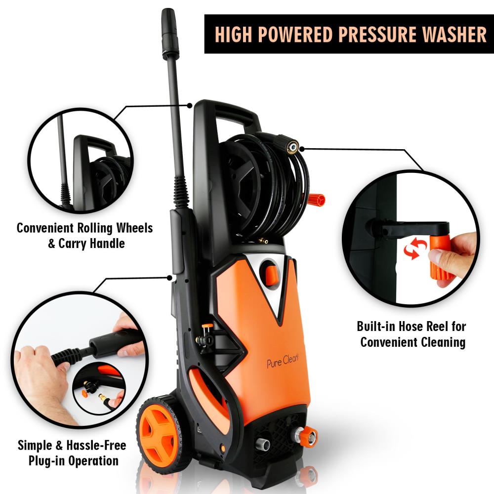 Pure Clean Hose & Reel Pressure Washer - High Pressure Power Washer for Home, Driveway, Deck & Patio Cleaning