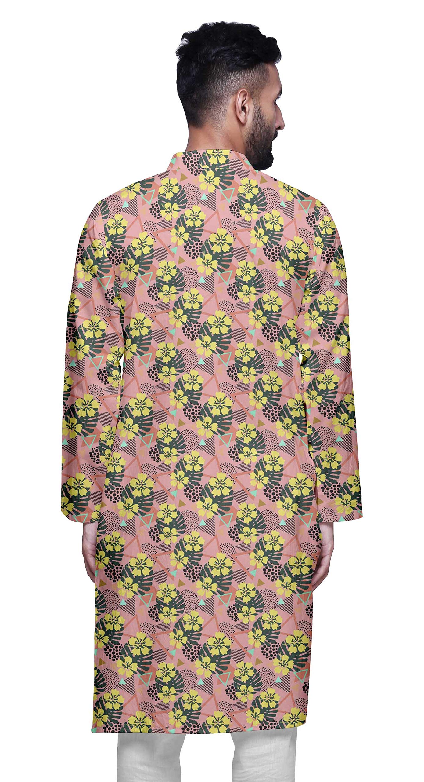 Atasi Cotton Flex Mens Kurta - Printed Chinese Collar Long Shirt for Casual Wear & Festive Occasions