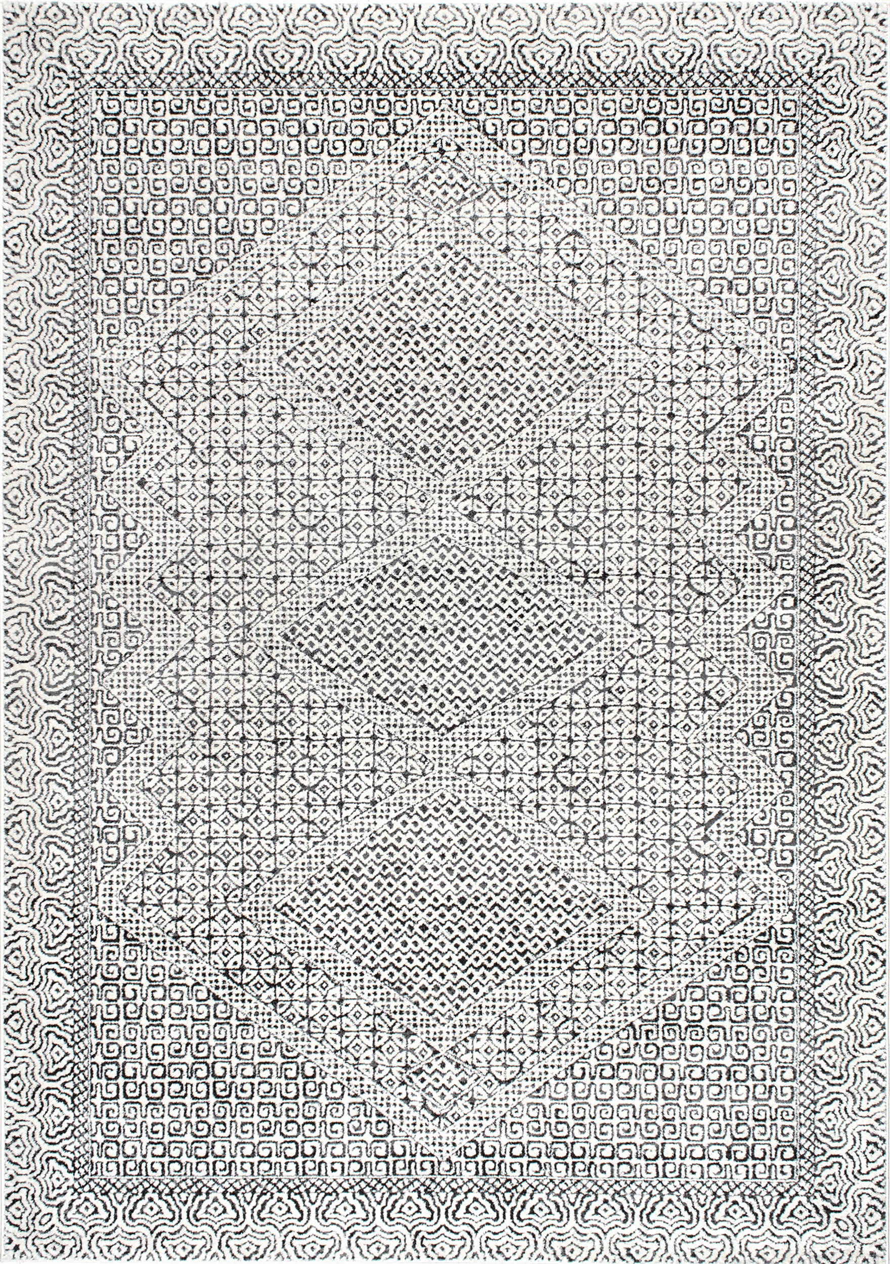 Diamond Mosaic Rug - Soft Grey Area Rug for Living Room & Bedroom | Non-Slip Floor Mat for Home Decor