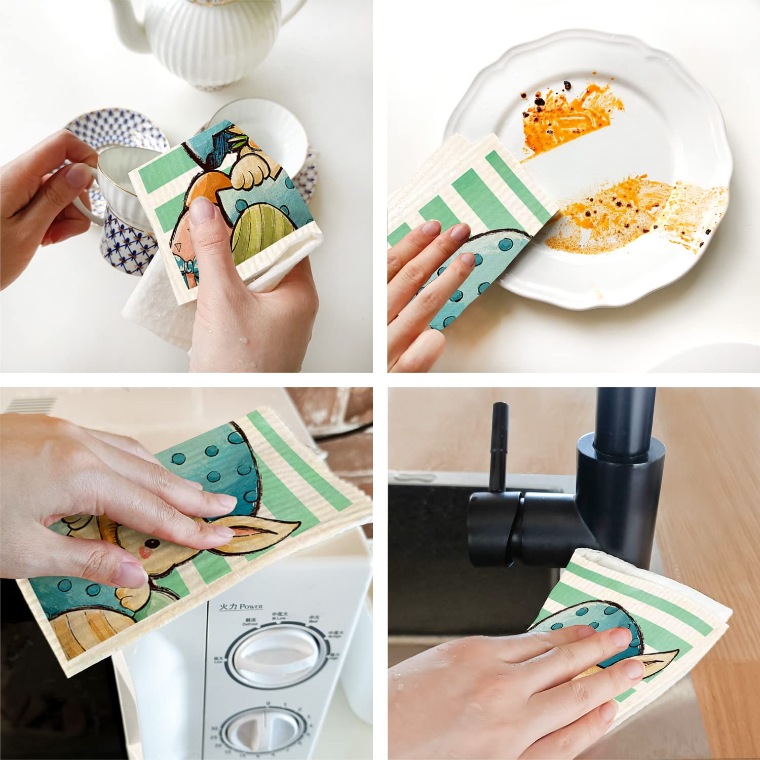 Eco-Friendly Swedish Dishcloths - Reusable, Biodegradable & Sustainable Kitchen Sponge Cloths | Easter Bunny Gnome Design | Perfect for Dishwashing, Cleaning & Paper Towel Replacement | Ideal for Easter Decor & Sustainable Home Use