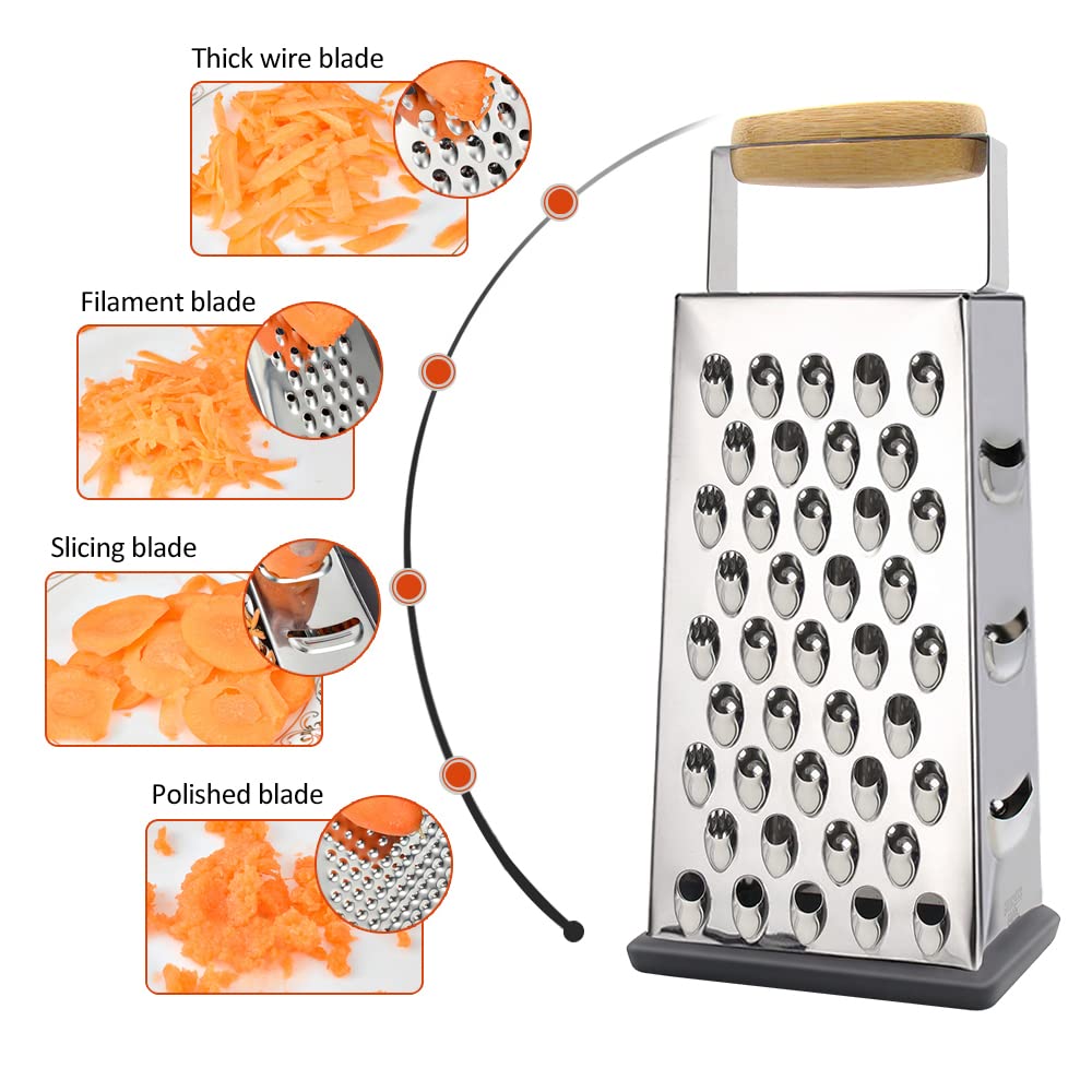 NAALSA 8-Inch Stainless Steel Professional Multi-Purpose Grater - Vegetable Chopper, Slicer, Shredder for Cheese, Carrots & More - Perfect for Meal Prep, Salads & Cooking in Home Kitchens