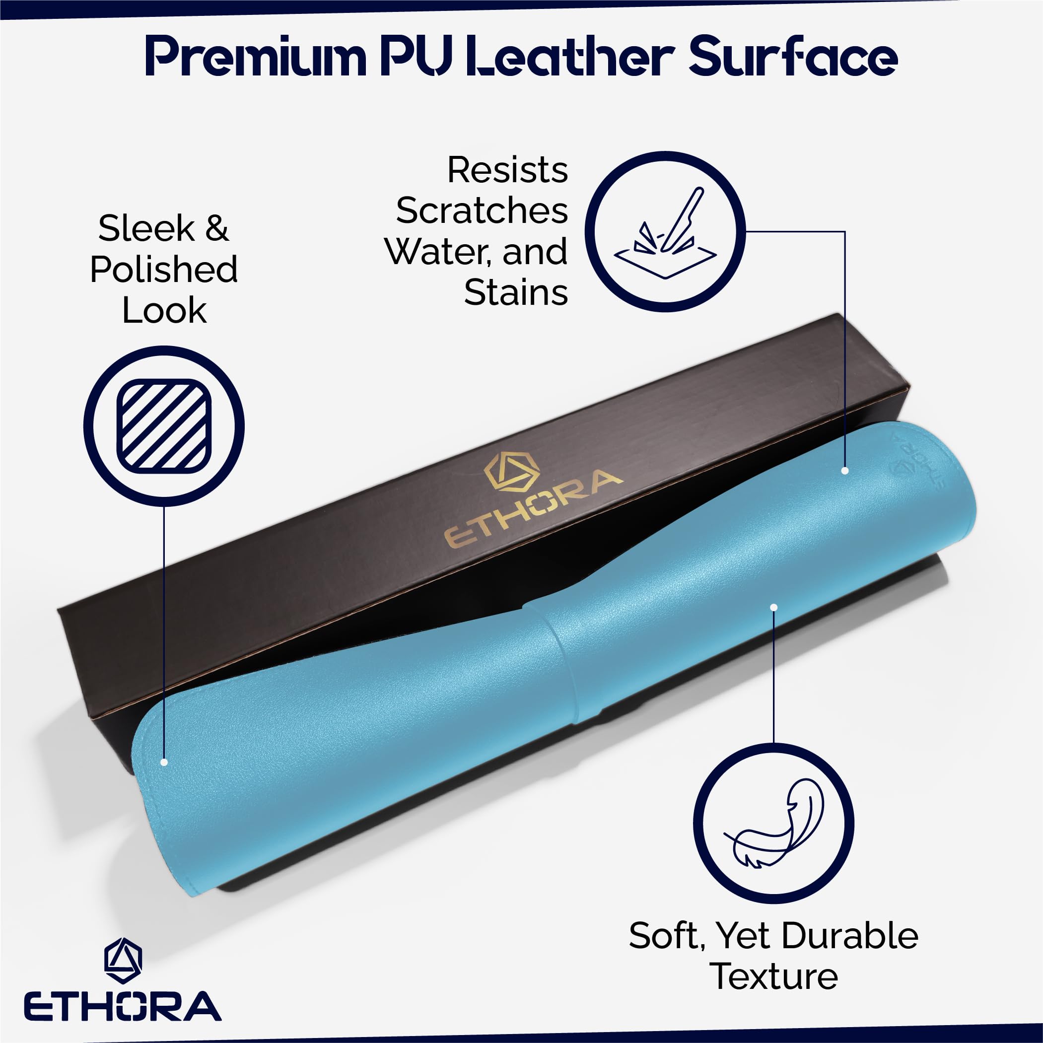 Premium Non-Slip Leather Desk Mat with Stitched Edges - Waterproof PU Desk Pad for Computer, Home Office & Vanity Makeup - Turquoise Small Size for Enhanced Workspace Comfort