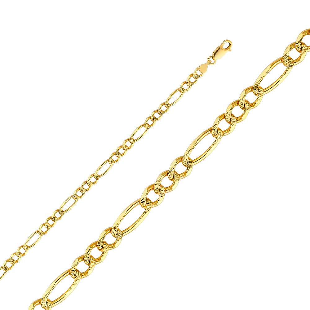 14K Yellow Gold Figaro Chain Necklace with Yellow Pave & Lobster Clasp | Elegant Jewelry for Women | Perfect for Parties, Weddings & Everyday Wear