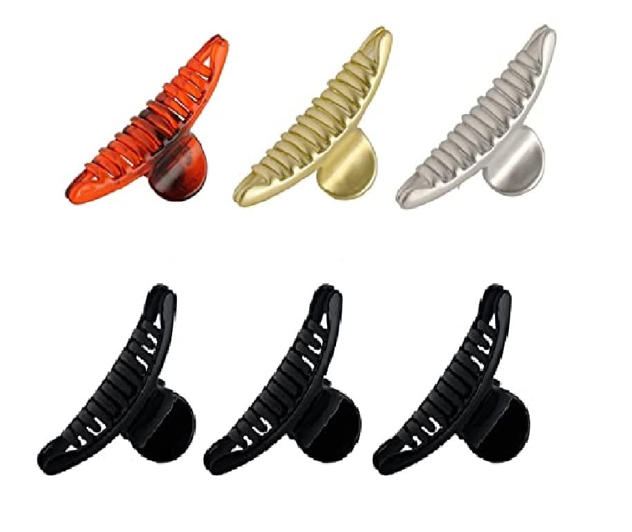 6 Pcs Medium Size Black Plastic Hair Claw Clips for Women & Girls - Fashionable Hair Clutcher for Daily Use, Styling & Updos - Perfect for School, Work, and Casual Outings