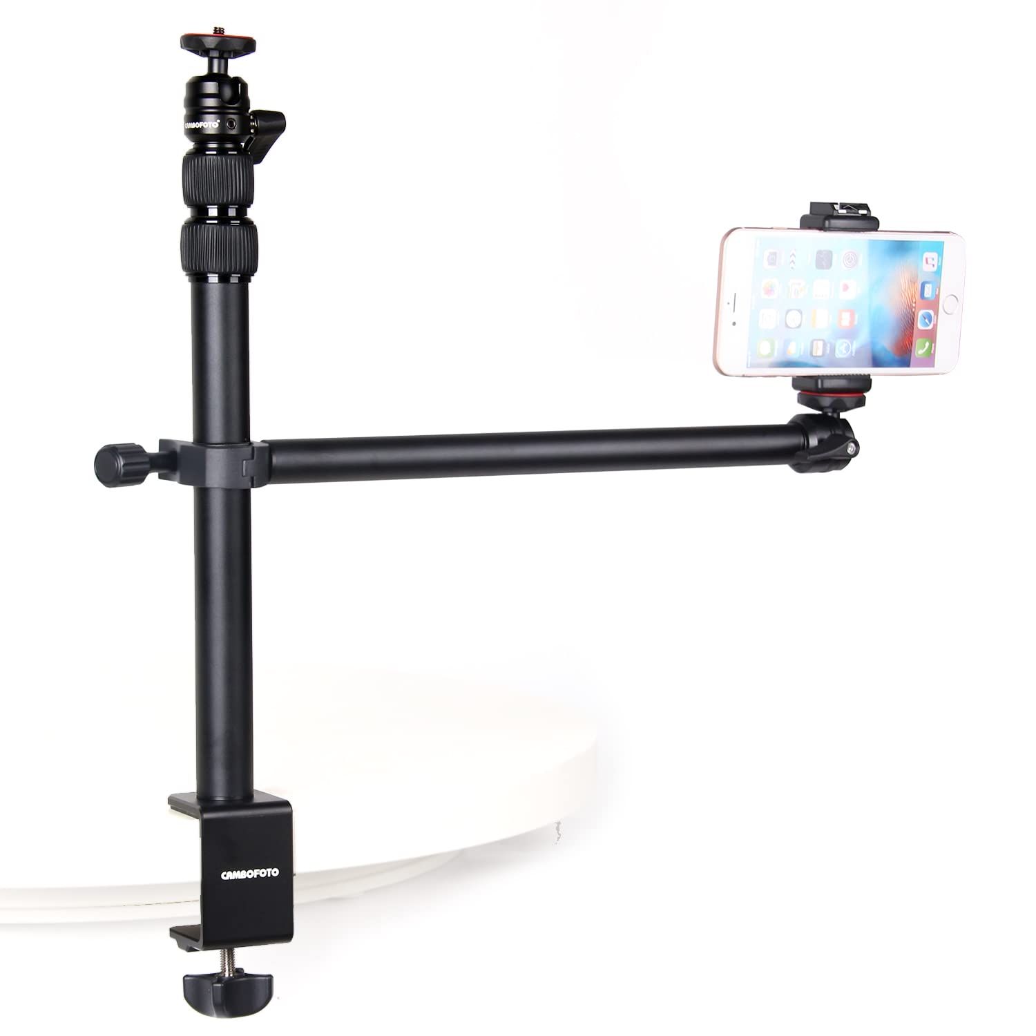 CAMBOFOTO Multifunctional Desktop Stand with 6.35mm Ball Head - Adjustable Tripod Mount for Camera, Microphone, Smartphone, Ring Light - Perfect for Photography, Live Streaming, Video Recording & Vlogging