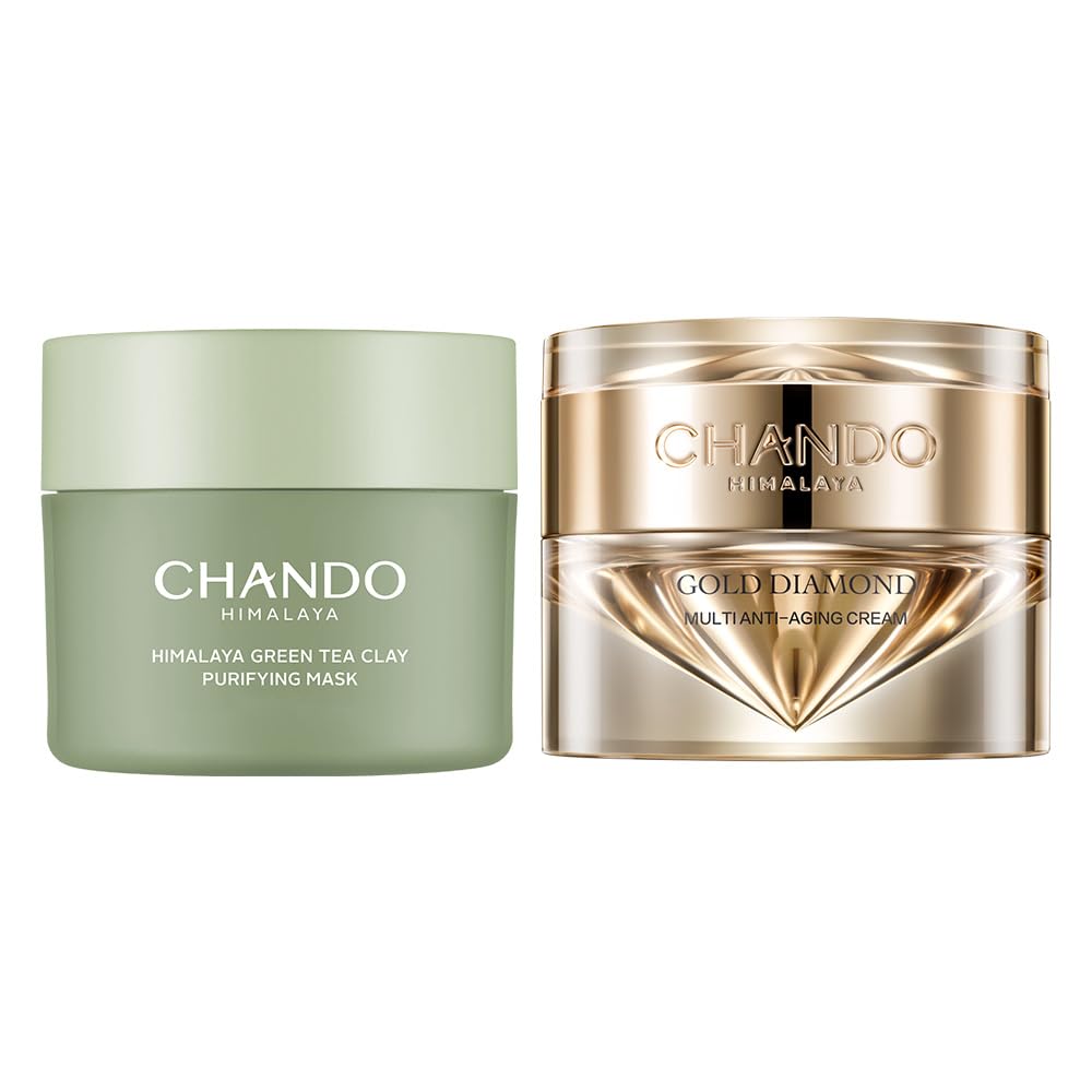 Green Tea Clay Purifying Face Mask & Gold Diamond Anti-Aging Cream Set - 100g Detox Mask + 55g Luxury Cream for Glowing Skin | Perfect Skincare Gift for Women, Spa Night & Self-Care Routine