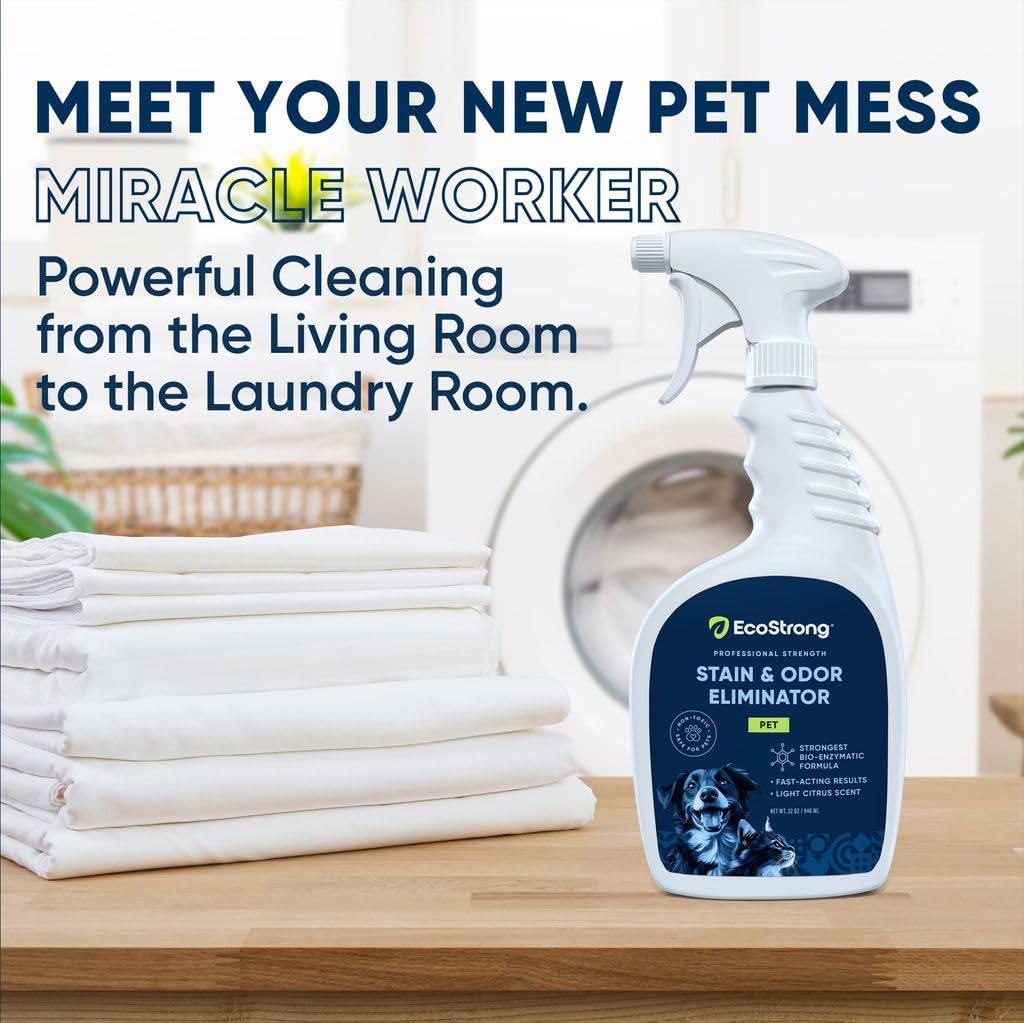 Eco Strong Pet Stain and Odor Remover - Enzyme Cleaner for Cat & Dog Urine, Eliminates Stubborn Pet Odors - 32 oz | Perfect for Carpets, Furniture & Pet Accidents