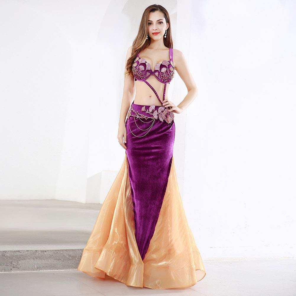 Royal Smeela Women's Belly Dance Costume Set - Sequin Bra & Belt with Flowing Maxi Skirt for Professional Performances, Carnival Shows & Dance Classes | Perfect for Belly Dancers, Halloween & Cosplay