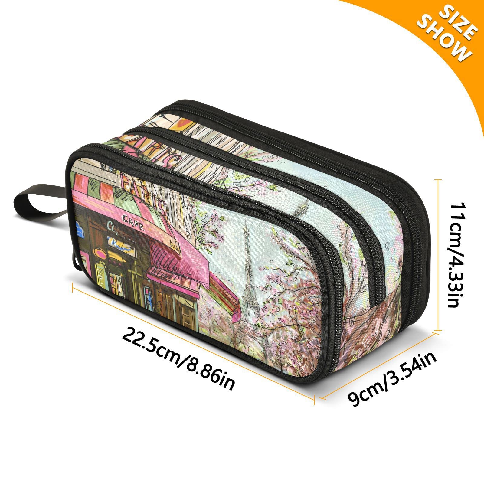 Romantic Paris Eiffel Tower Pencil Case - Large 3-Compartment Storage Pouch for Pens, School & Office Supplies | Perfect for Students, Teens & Adults | Great for School, Work, Travel & Gift Giving
