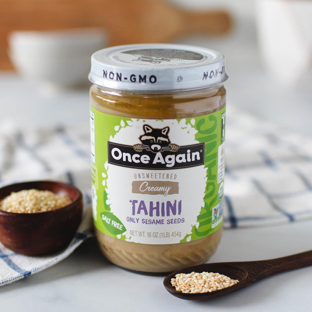 Once Again Organic Sesame Tahini, 16oz - Salt Free, Unsweetened - USDA Organic, Gluten Free, Vegan, Kosher, Peanut Free - Perfect for Hummus, Salad Dressings & Baking - Glass Jar