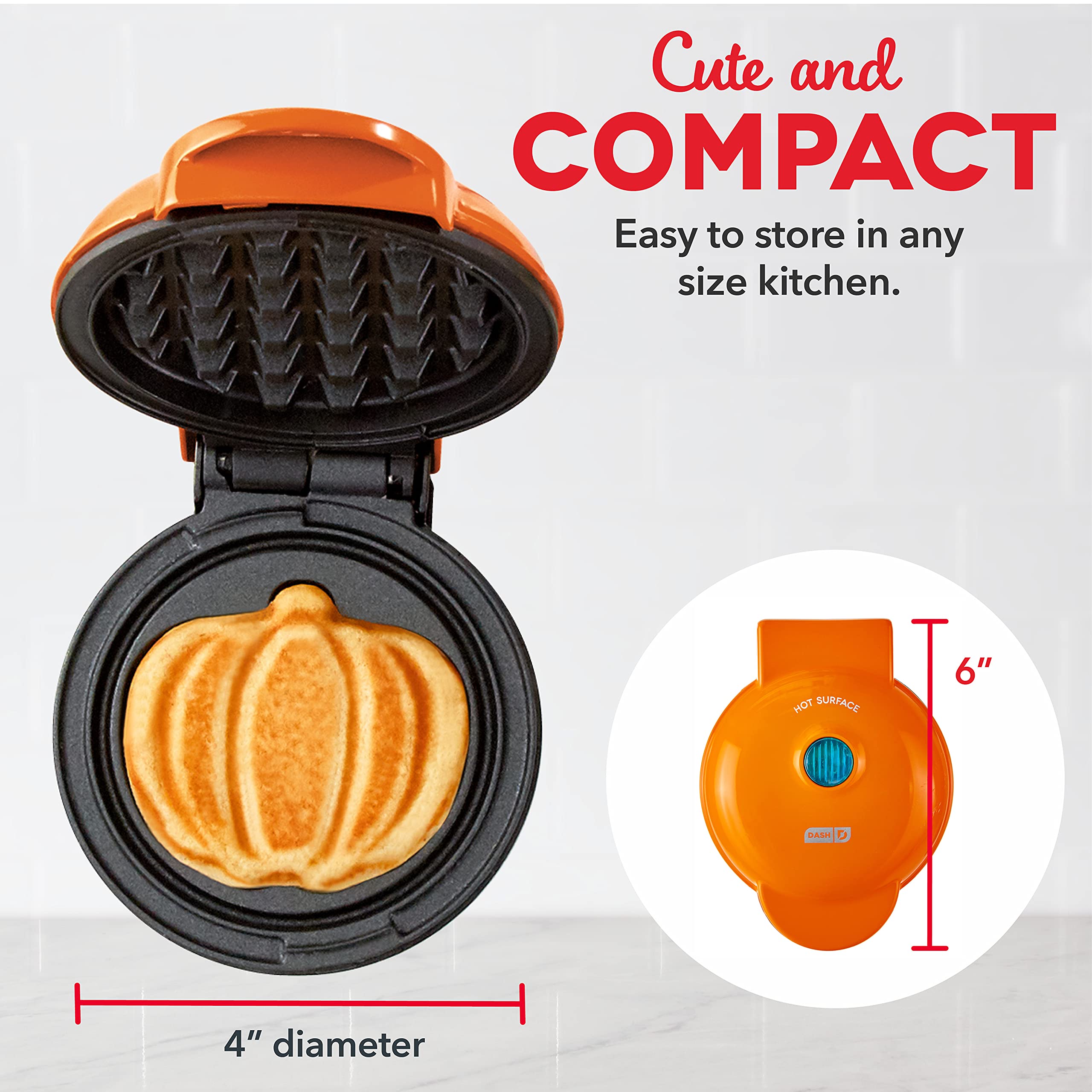 Dash Mini Waffle Maker (2 Pack) - 4 Inch Non-Stick Waffle Iron for Keto Chaffles, Hash Browns & Individual Waffles - Easy to Clean, Halloween Orange - Perfect for Breakfast, Snacks & Holiday Cooking