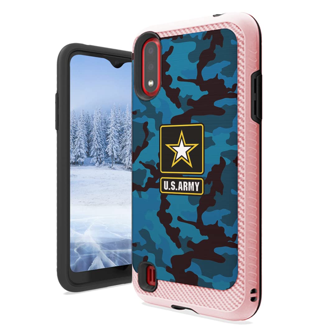 Cute Heavy Duty Phone Case for Samsung Galaxy A01 - Army Camo Blue - Perfect for Women & Girls