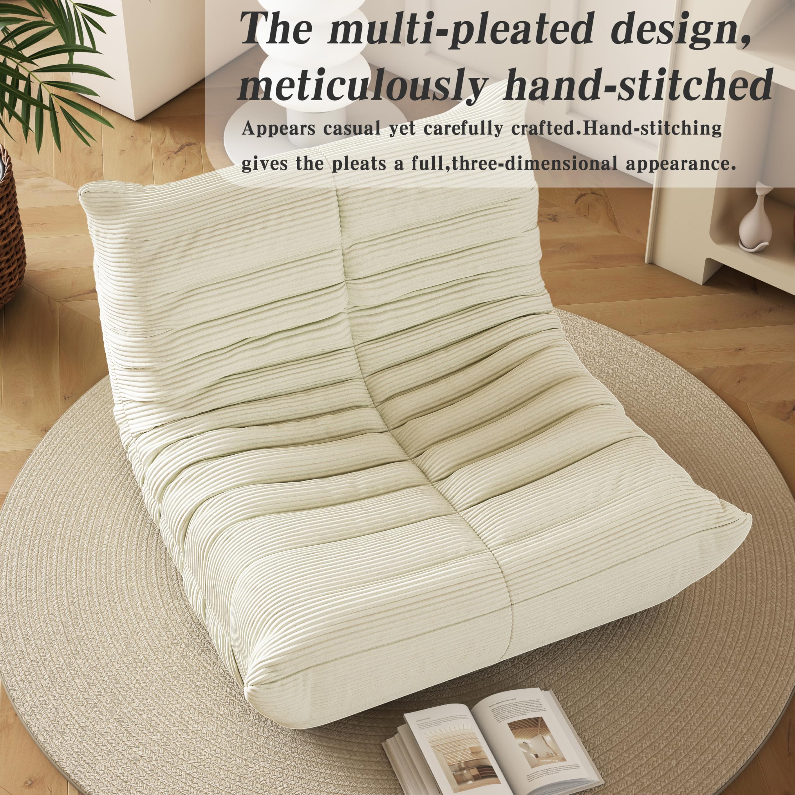 Ergonomic Memory Foam Bean Bag Chair - Lazy Floor Sofa for Adults & Kids, Fireside Lounge Chair with Comfortable Design for Living Room, Bedroom, Office - Perfect for Relaxing, Gaming & Reading (Beige)