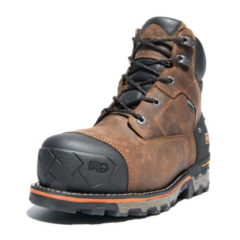 Timberland Pro Boondock Men's 6 Inch Waterproof Composite Toe Work Boots - Brown Safety Shoes for Construction, Hiking & Outdoor Work