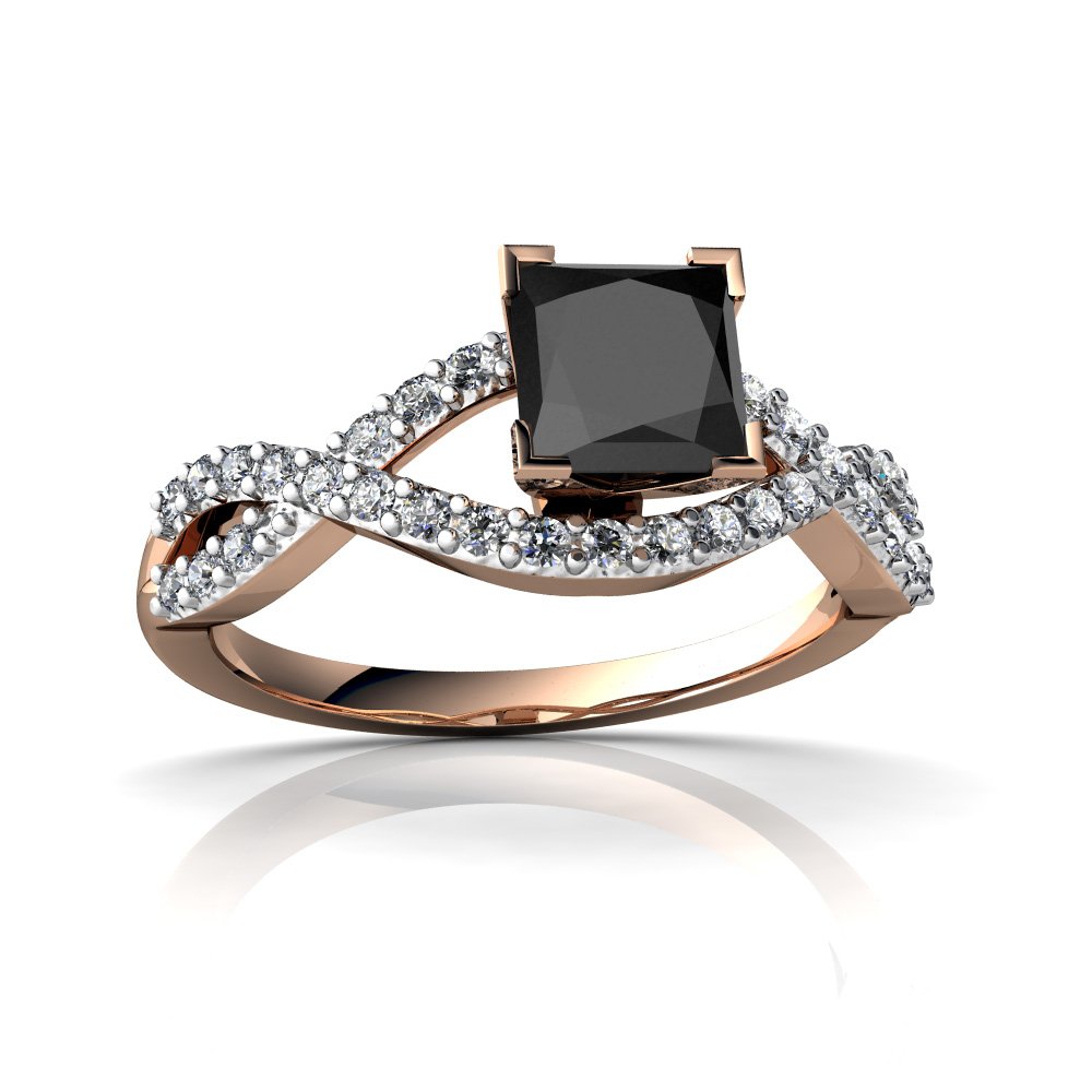 14Kt Gold Black Onyx and Diamond 5mm Square Twist Ring for Women - Elegant Stackable Jewelry for Weddings, Anniversaries & Special Occasions