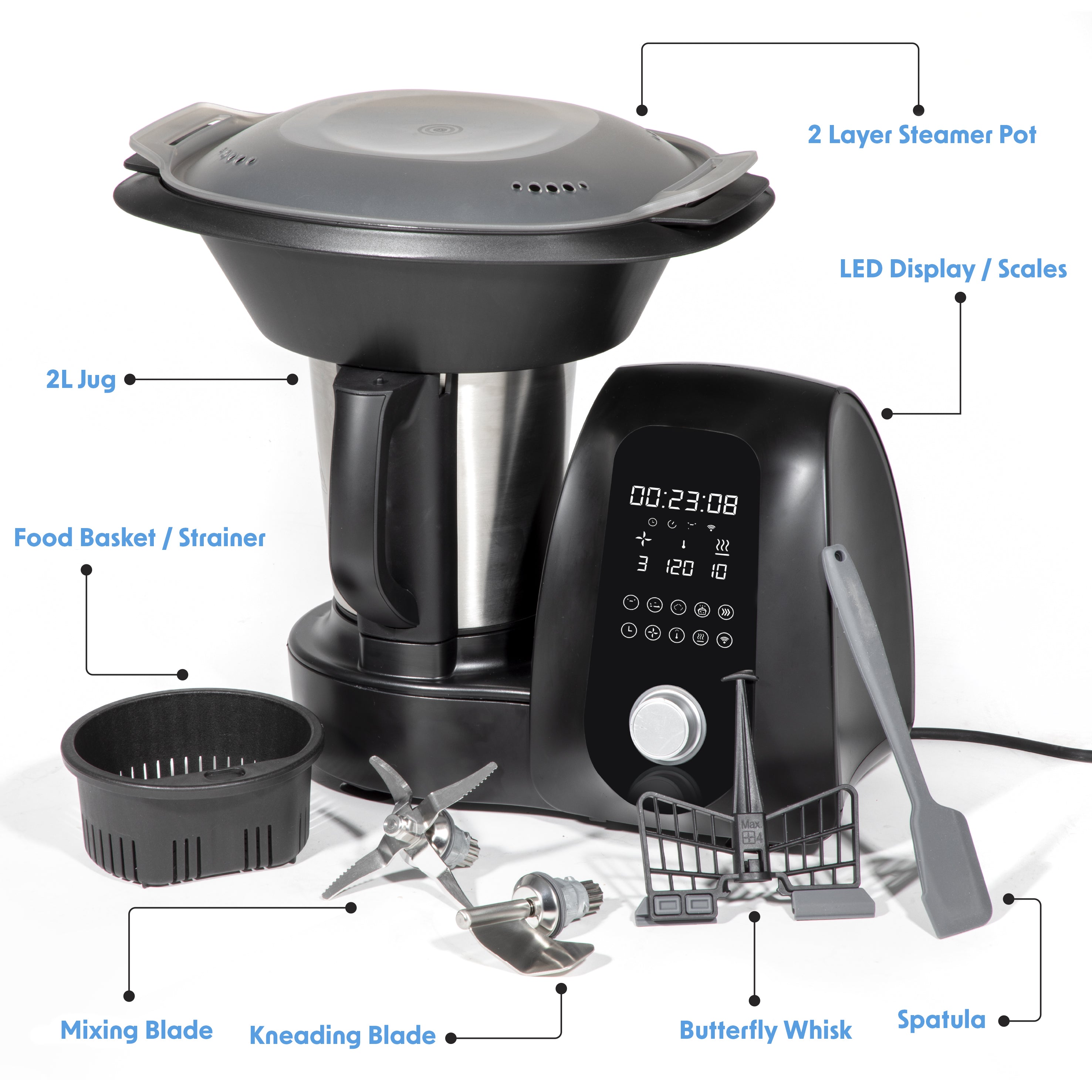 Baridi All-in-One Smart Thermo Cooker with 18 Preset Functions & App-Guided Recipes - Black (DH163) | Perfect for Meal Prep, Healthy Cooking & Busy Families