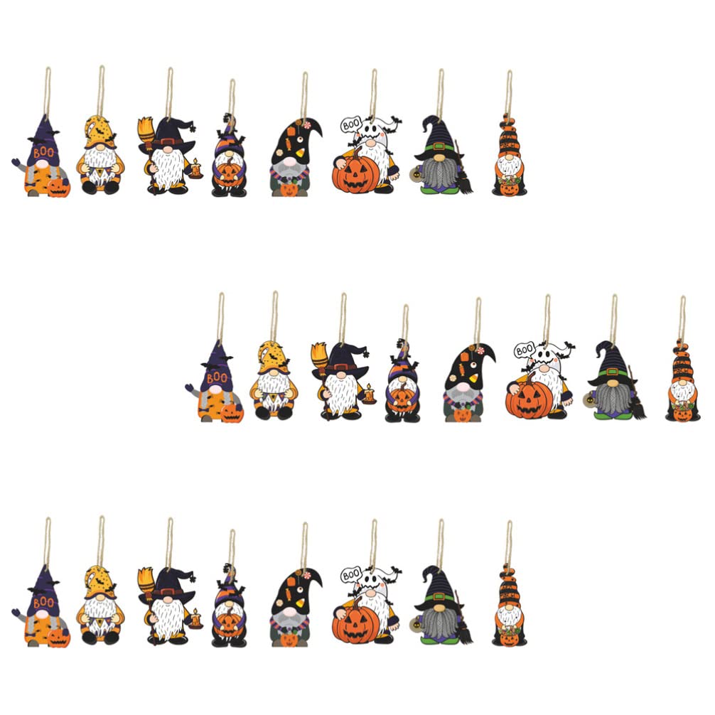 BESTOYARD 24Pcs Halloween Gnomes Decorations - Hanging Wooden Gnome Ornaments with Ropes for Outdoor Party, Halloween Yard & Home Decor - Perfect for Halloween Parties, Porch Displays & Seasonal Festive Decor