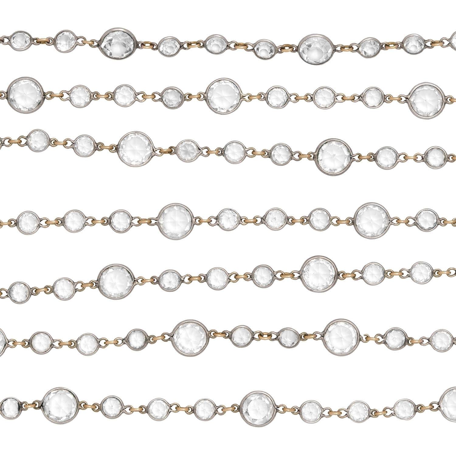 Vintage Art Deco 15k Gold & Sterling Silver Rock Quartz Crystal Chain Necklace for Women - Elegant Statement Jewelry for Parties, Weddings & Special Occasions