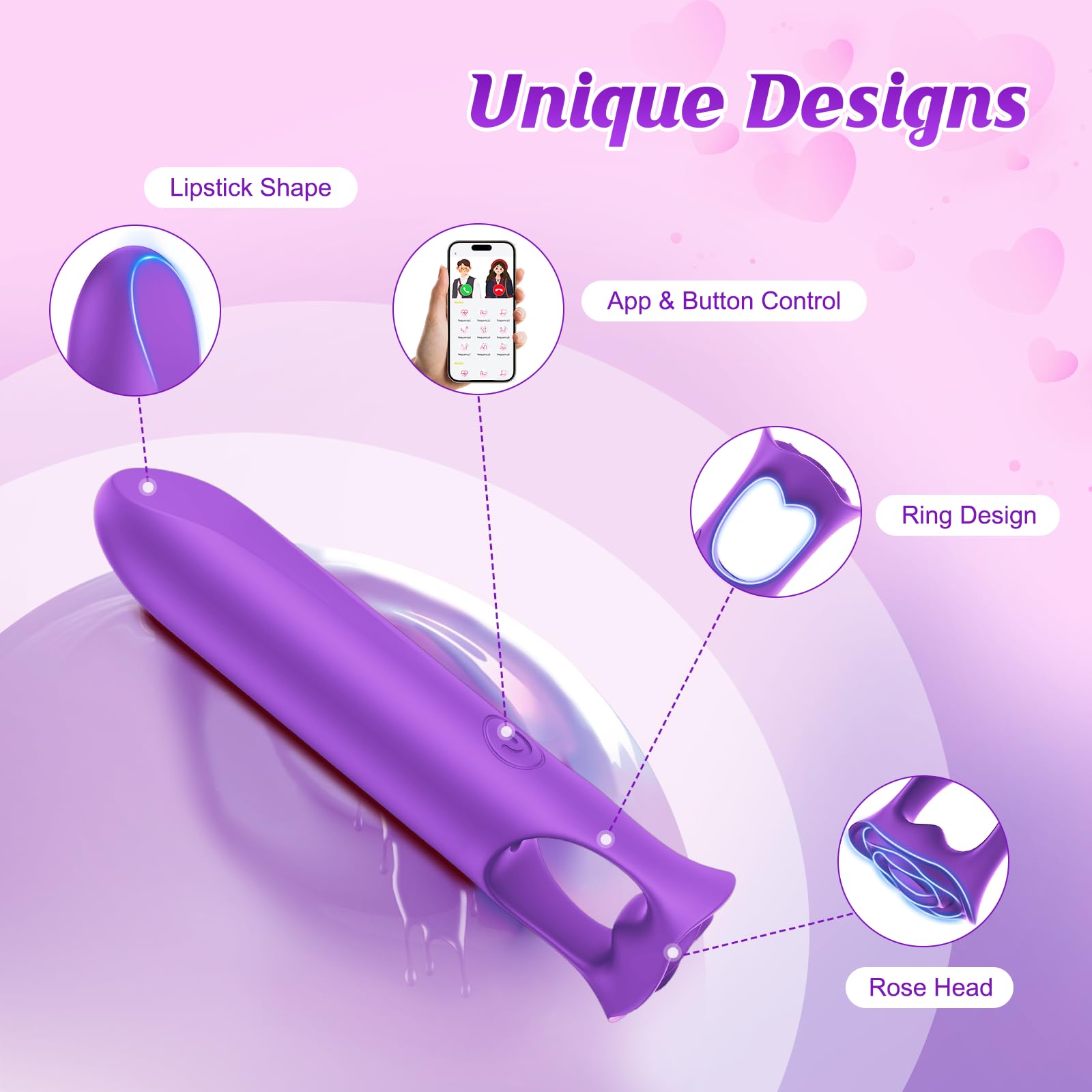 Mini Bullet Vibrator - Rechargeable App Controlled Long Distance Vibrator for Women, 9 Powerful Vibration Modes, Discreet G Spot Lipstick Design - Perfect for Travel, Couples Play & Solo Pleasure (Purple)