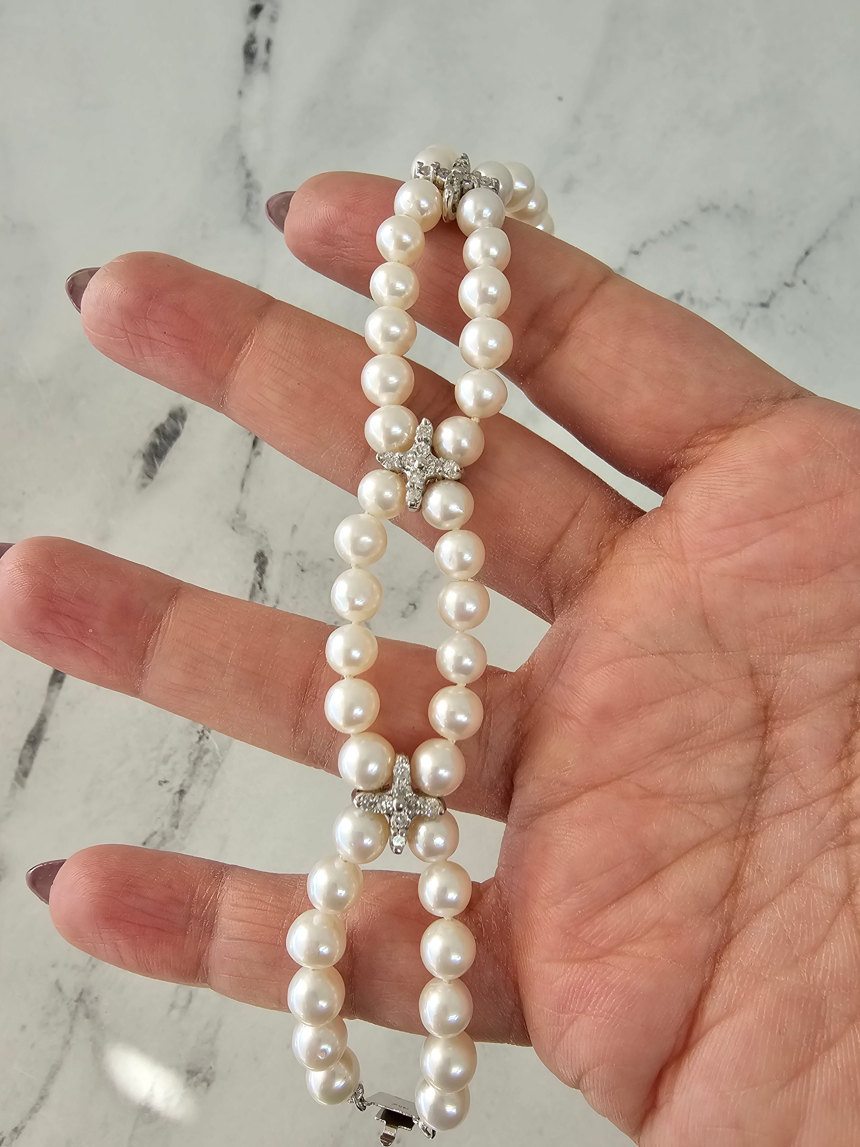 14K White Gold Pearl & Diamond Tennis Bracelet - 0.72cttw Total Weight | Elegant Jewelry for Women, Perfect Gift for Anniversary, Wedding, Birthday & Special Occasions