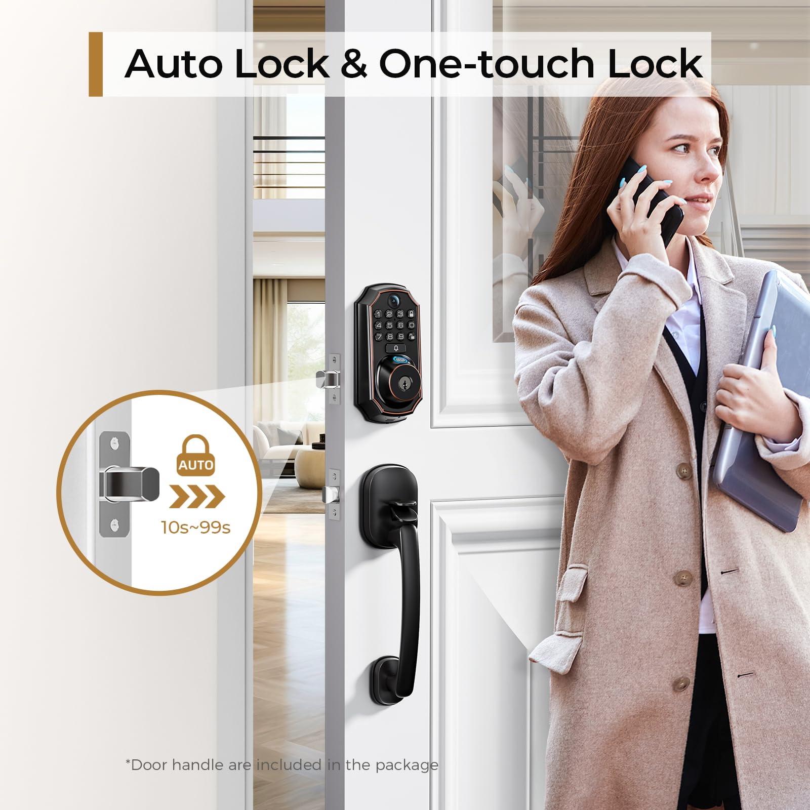 Smart WiFi Door Lock with Camera & Doorbell - 5-in-1 Keyless Entry Deadbolt with Fingerprint, App Control & Auto Lock - Easy Installation, Weatherproof - Perfect for Home Security & Smart Home Automation