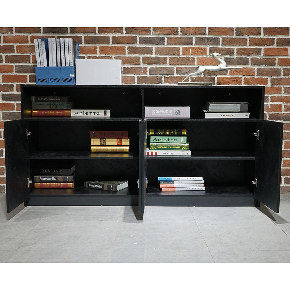 ARTO 157cm Black Concrete Credenza Cabinet - Modern TV Stand, Storage Console for Living Room & Bedroom