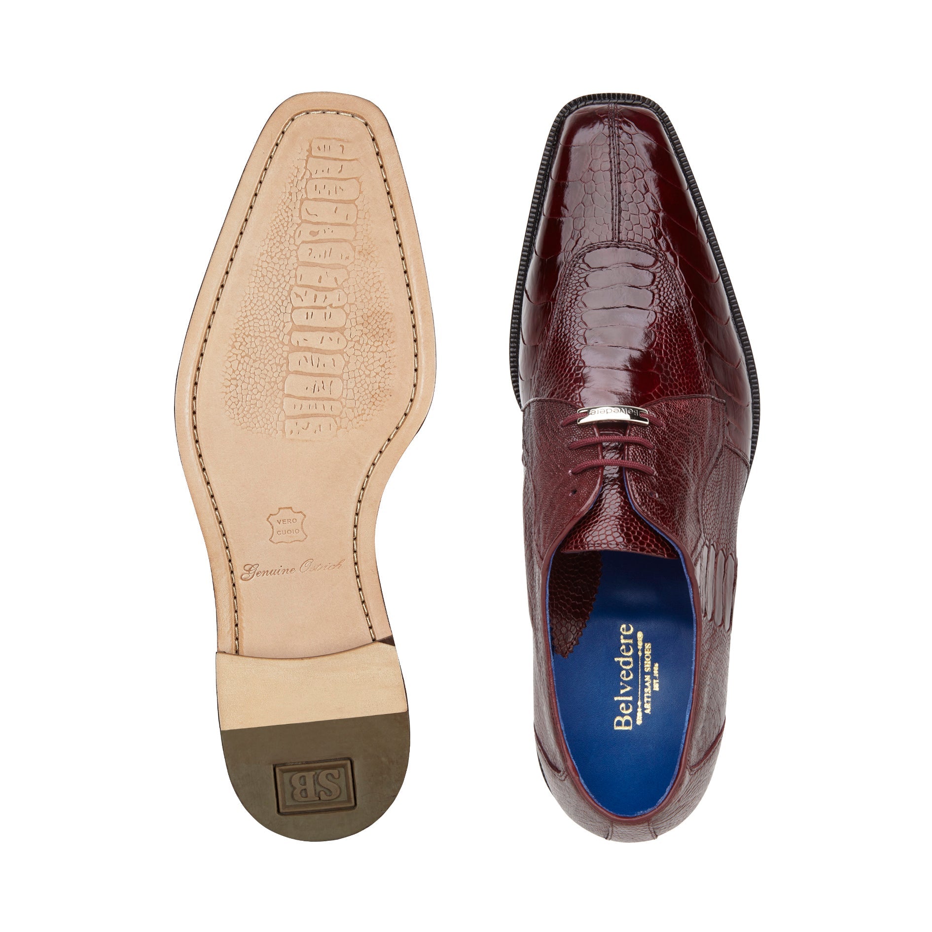 Belvedere Siena Genuine Ostrich Leg Dress Shoes for Men - Dark Burgundy Leather Oxfords 1463 | Premium Business Formal Shoes for Office, Weddings & Special Occasions