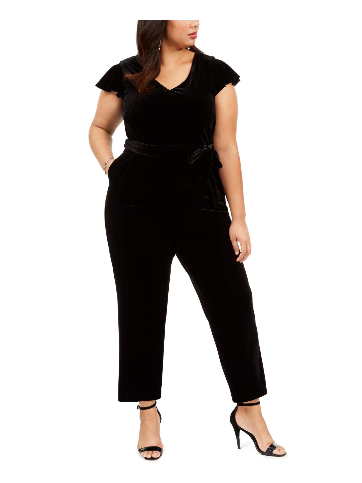 Jessica Howard Women's Black Belted Short Sleeve V-Neck Jumpsuit with Boot Cut - Size S | Casual Outfit for Work, Date Night & Everyday Wear