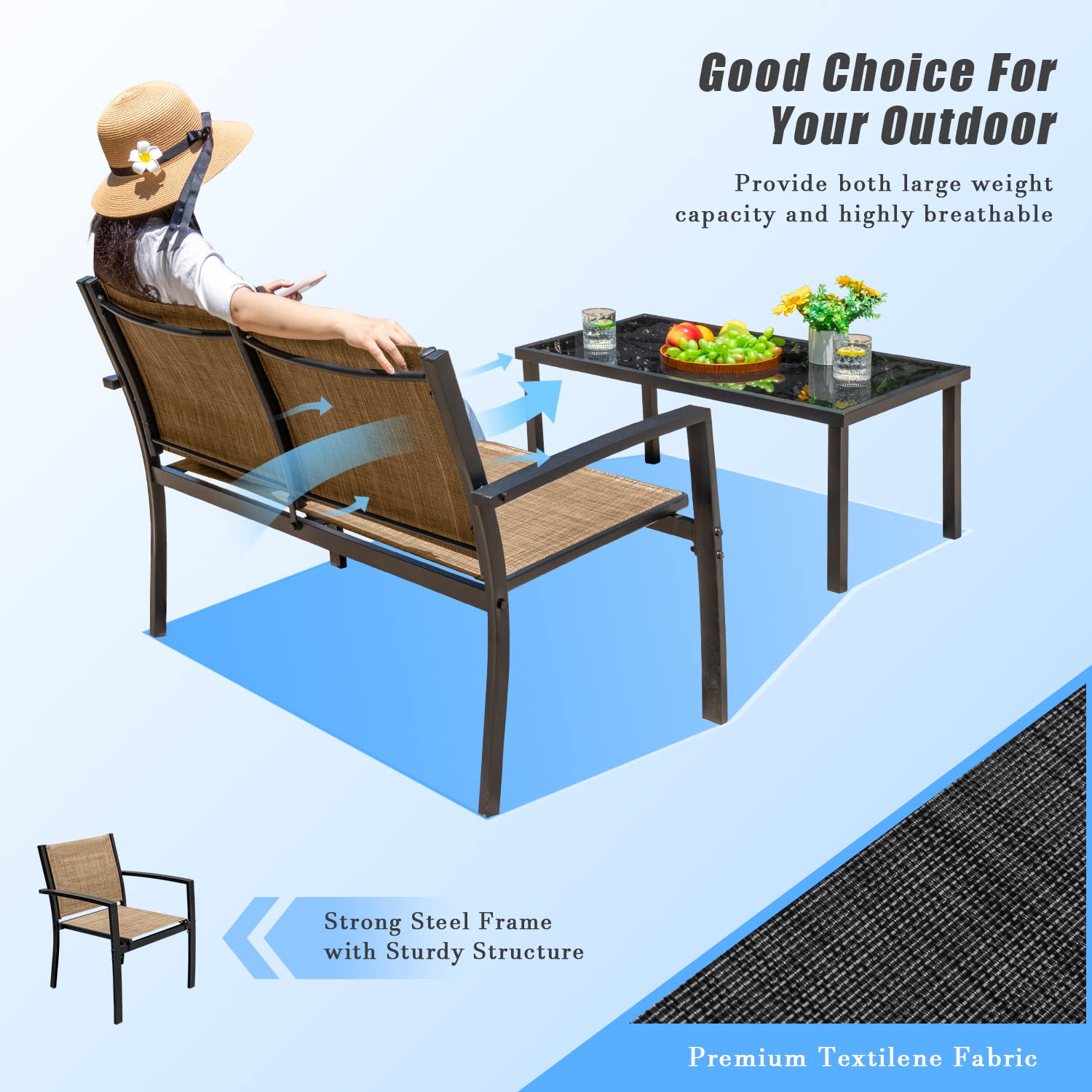 Devoko 4-Piece Outdoor Patio Furniture Set - Yellow Garden Conversation Set with Glass Coffee Table for Poolside, Lawn, Porch & Backyard Relaxation