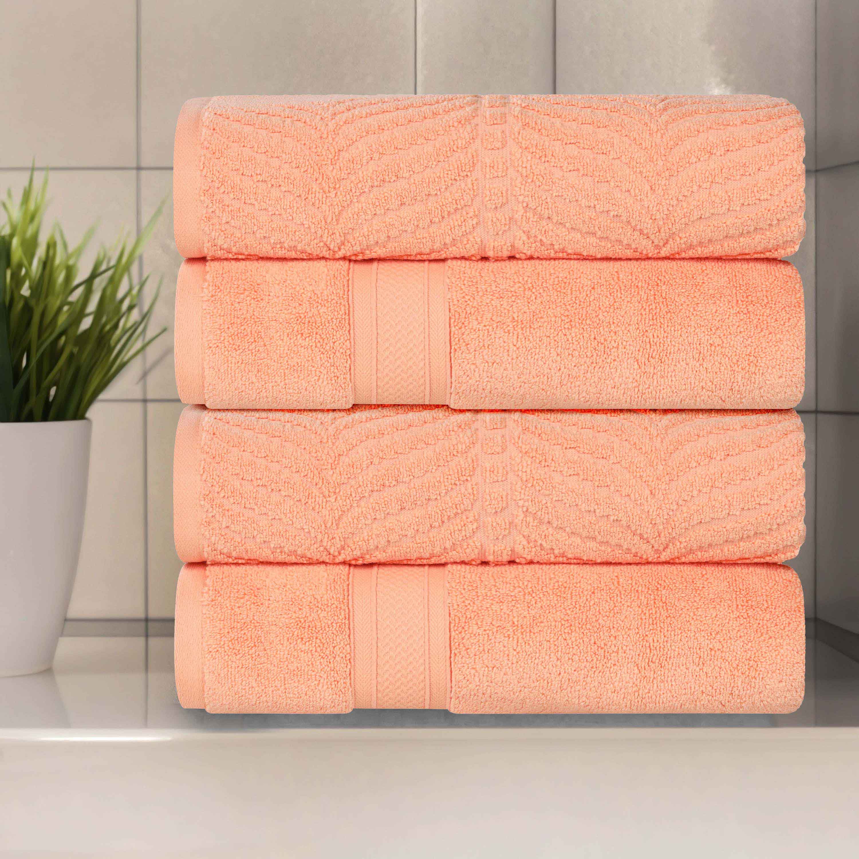 Premium Zero Twist Cotton Bath Towel Set of 4 - Soft & Absorbent Solid & Jacquard Chevron Design for Luxury Bathroom, Spa, and Guest Use