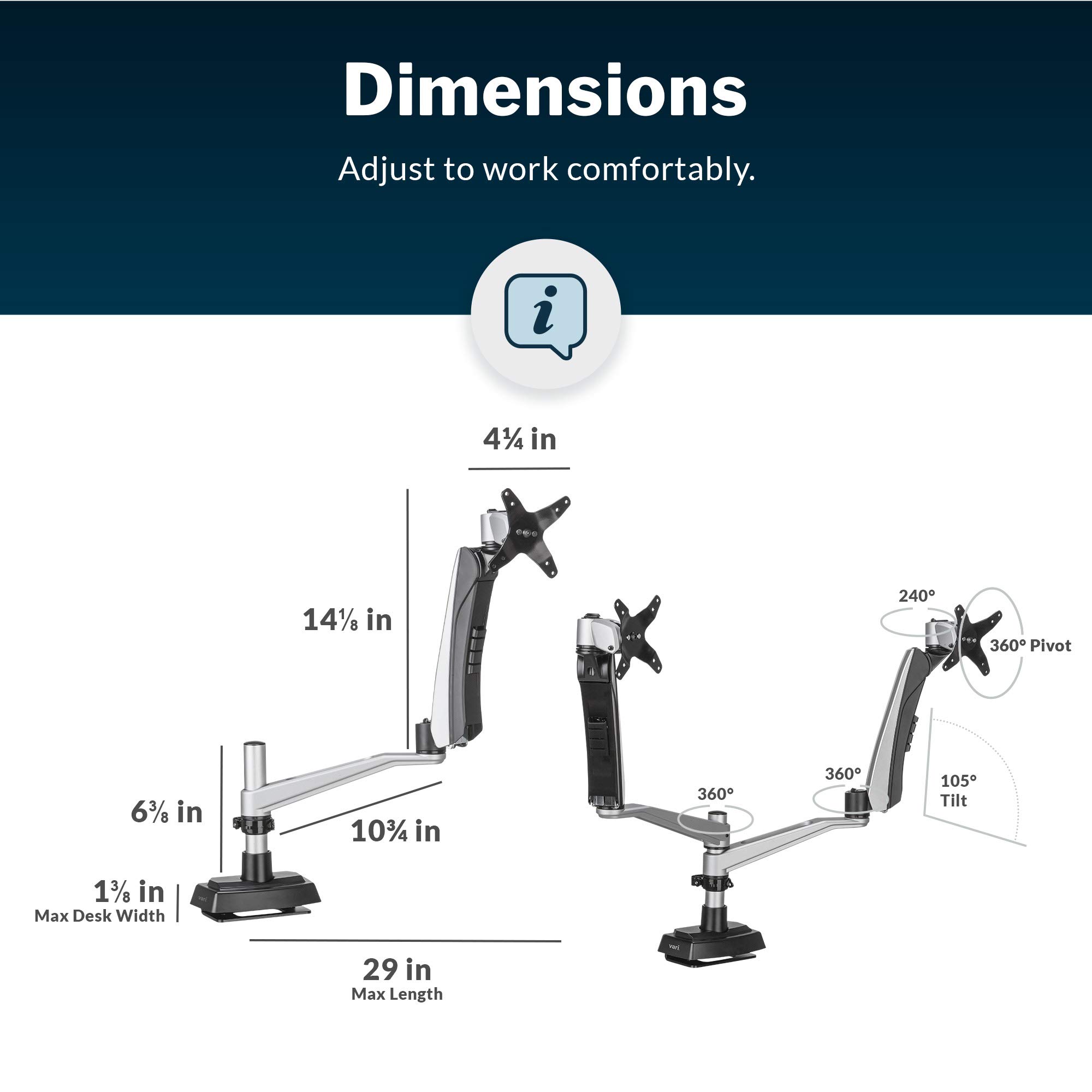 Dual Monitor Arm Stand - Adjustable VESA Mount for 2 Screens up to 27