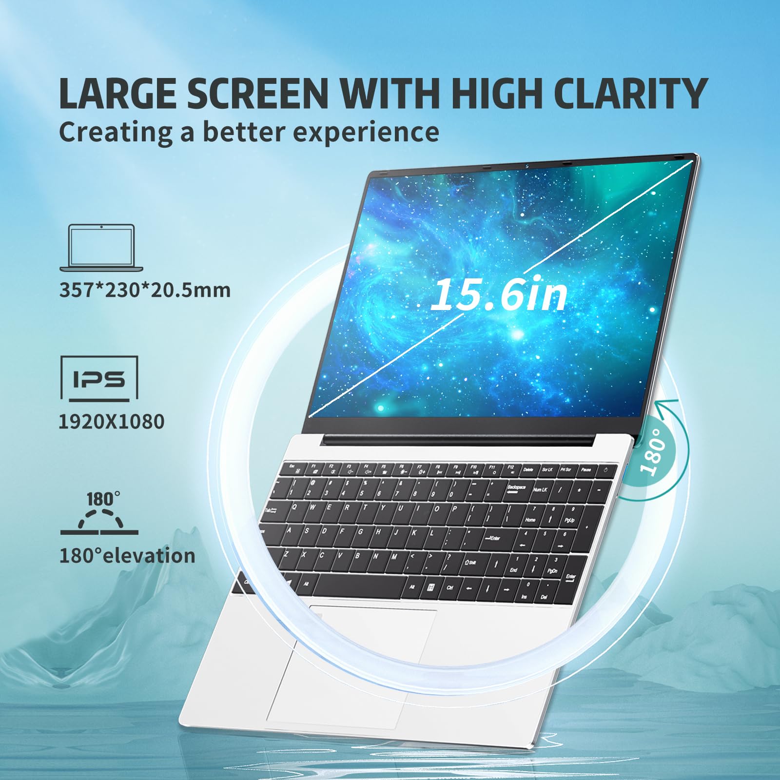 Insoluxia 15.6 Inch Laptop - 16GB RAM 512GB SSD, Intel Celeron N95 Processor, 1080P FHD Display with Touch ID, Dual-Band WiFi, Mini HDMI & 2x USB 3.0 Ports, Full-Size Backlit Keyboard - Perfect for Work, Study, and Entertainment