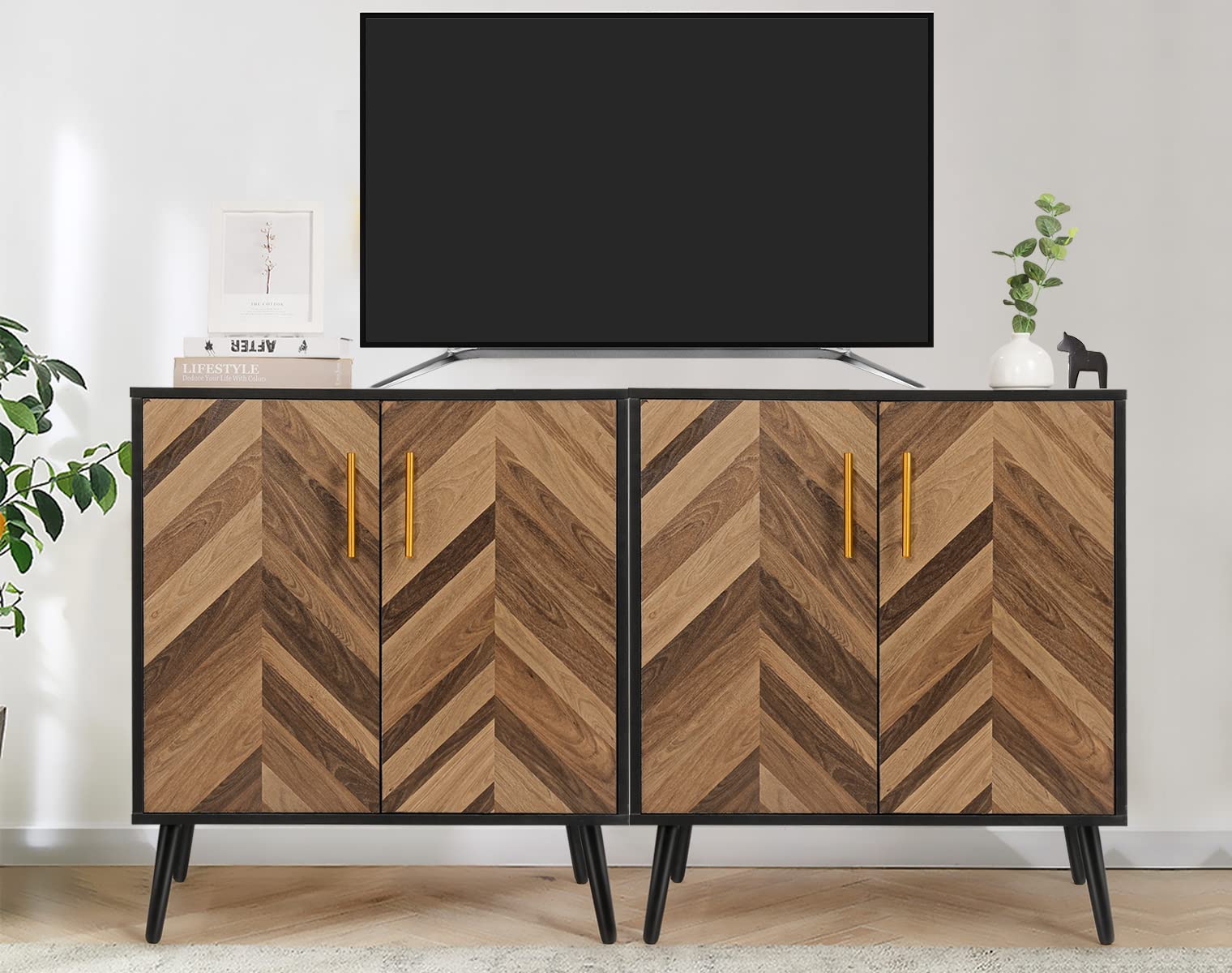 Likein Black Storage Cabinet with 2 Doors - Modern Sideboard Buffet Cabinet with Adjustable Shelves for Living Room, Bedroom, Office | Perfect for Entryway Organization & Home Decor Storage