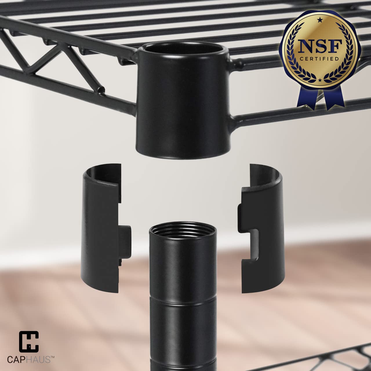 CAPHAUS NSF Certified Commercial Heavy Duty 4-Tier Wire Shelving with 2 Rectangle Baskets, Wheels & Leveling Feet - Black Metal Storage Shelf for Garage, Basement, Kitchen, Pantry Organization | Durable Utility Rack for Home & Business Use