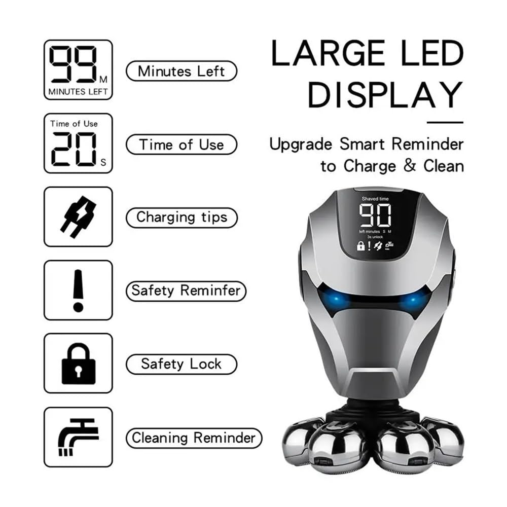 HYN-701 Professional Men's Electric Razor - 7D Floating Heads, Rechargeable Cordless Shaver with Nose Hair Trimmer & Facial Cleaning Brush for Head Shaving & Full Grooming | Perfect for Travel, Home Use & Daily Facial Care