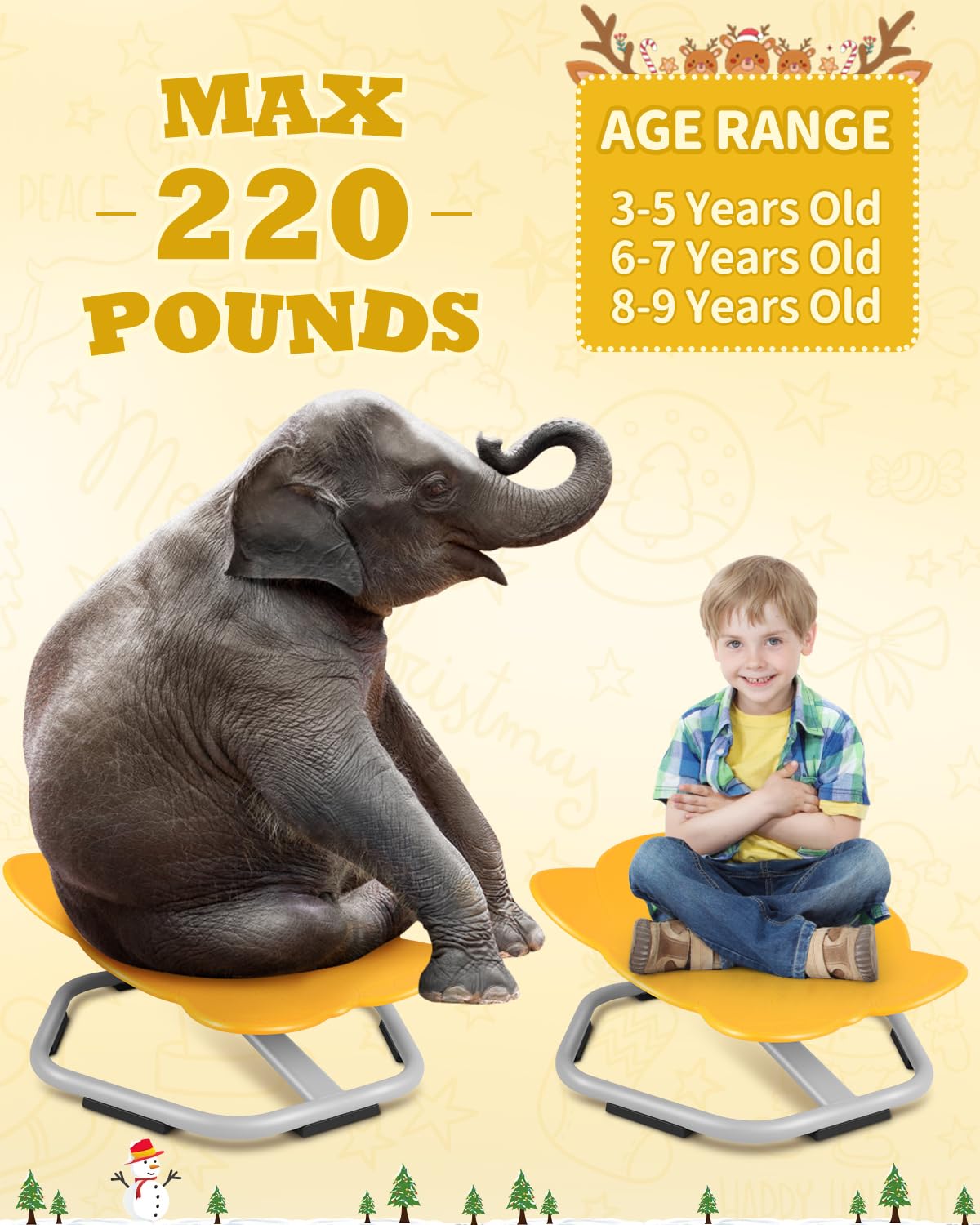Elephant Swivel Chair for Kids - 220 lbs Capacity Sensory Spinning Chair for Autism, Balance Training & Play - Sit & Spin Fun for Home, Classroom & Therapy Rooms