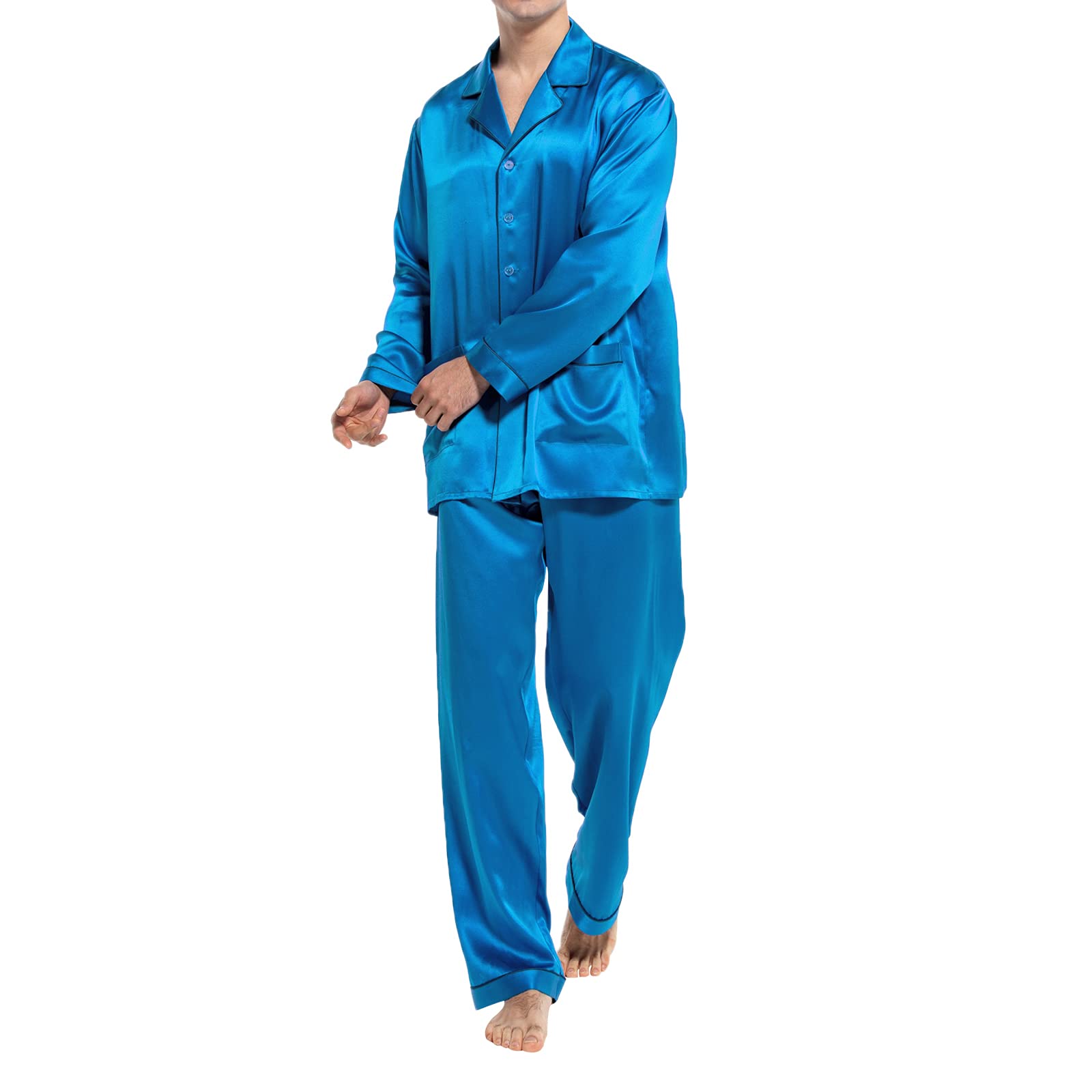 Luxury Men's Silk Pajama Set - 100% Pure Silk Long Sleeve Button Down Sleepwear for Men - Soft & Breathable 2-Piece Pajamas - Perfect for Lounging, Sleep & Relaxation at Home