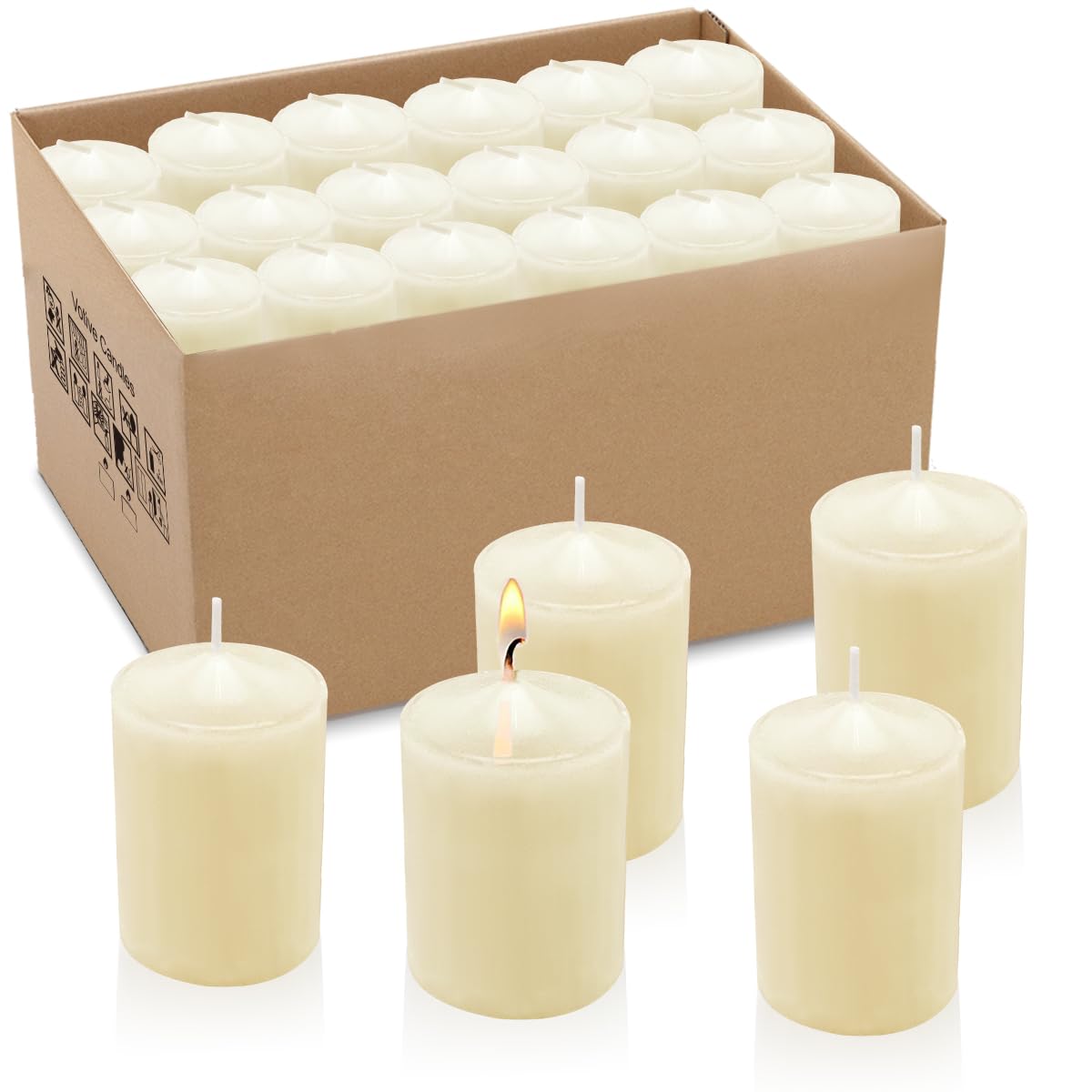 15-Hour Ivory Votive Candles, 20-Pack Unscented for Wedding & Home Decor