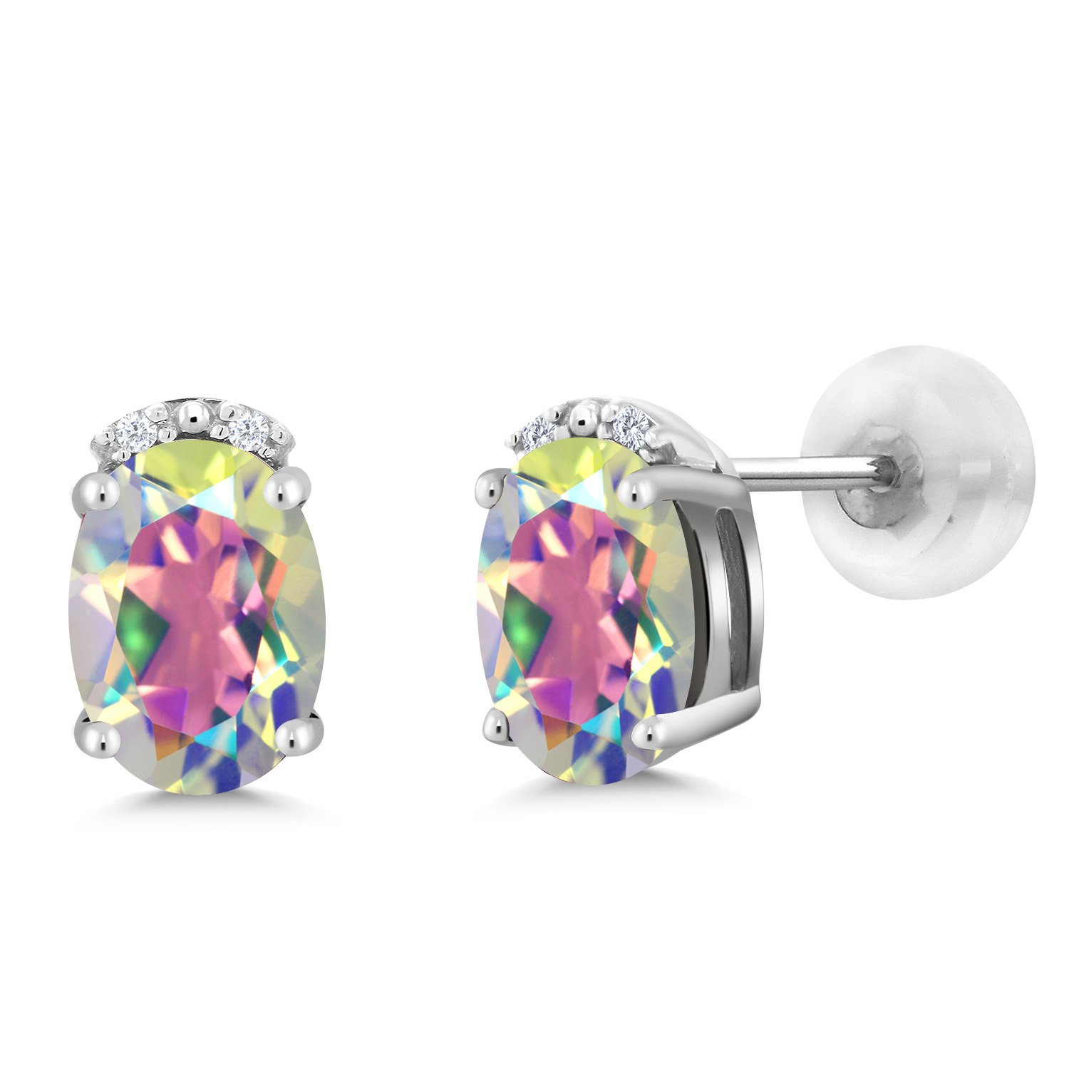 7X5MM Oval Gemstone & White Diamond Earrings for Women - 10K Solid Gold Birthstone Jewelry | Perfect Gift for Mom, Wife, Her | Elegant Everyday Wear & Special Occasion Jewelry