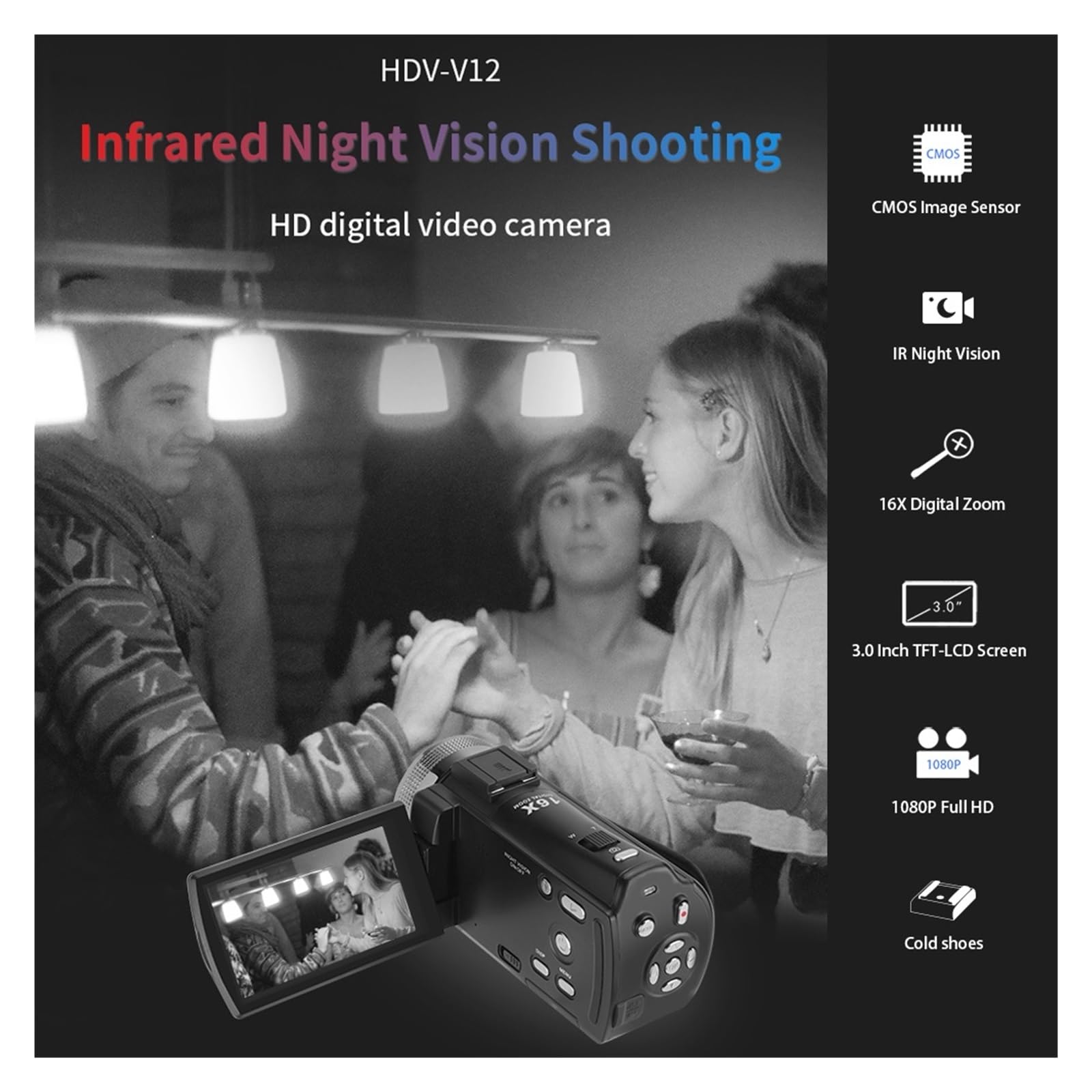 1080P 30MP HD Digital Video Camera with 16X Zoom & 3