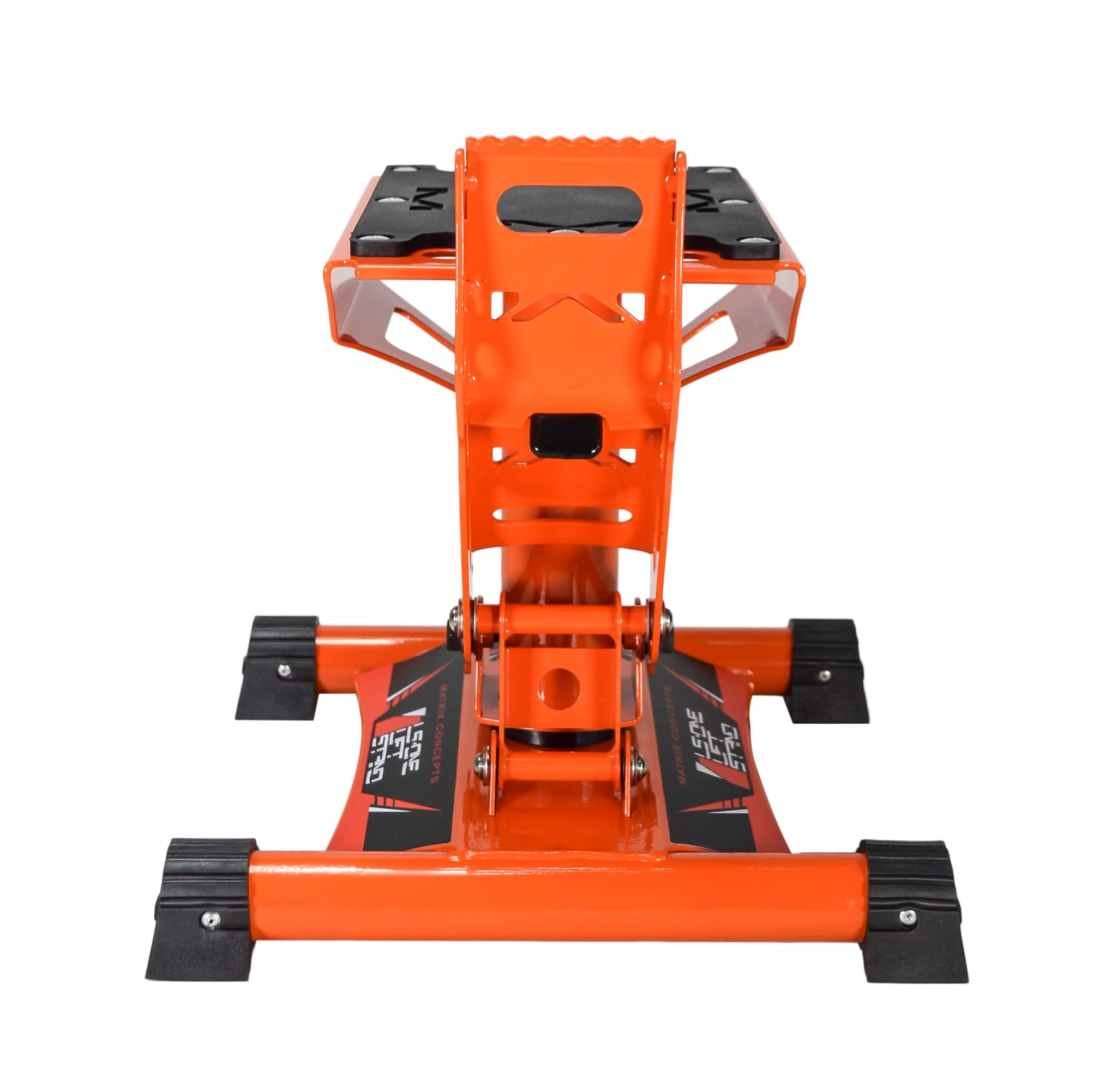 Matrix Concepts LS1 Dirt Bike Lift Stand - Heavy Duty Carbon Steel Construction, 500 lbs Weight Capacity for Motorcycles & Mini Bikes - Includes Sticker Pack (Orange) - Perfect for Garage Maintenance & Off-Road Bike Storage