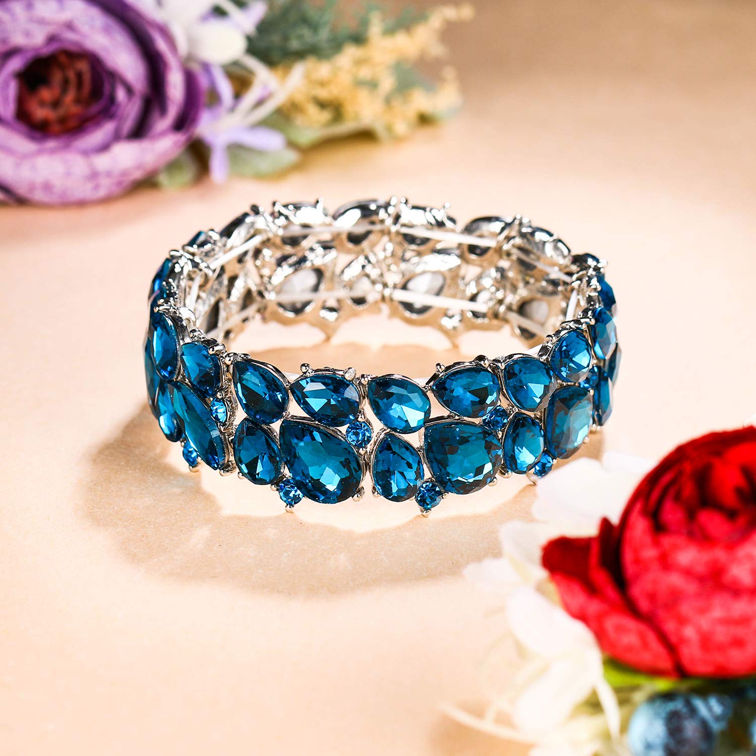 EVER FAITH Women's Crystal Teardrop Bracelet for Wedding & Party
