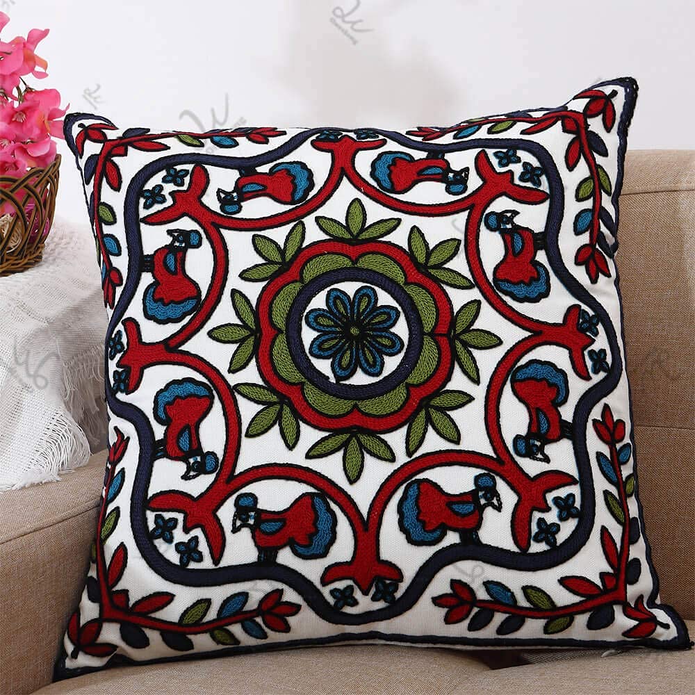 Bohemian Embroidery Throw Pillow Covers 18x18 Inch Set of 2 - Decorative Couch Pillow Covers with Hidden Zipper for Sofa, Bedroom & Living Room - Perfect for Home Decor, Cozy Reading Nook and Boho Chic Interior Design