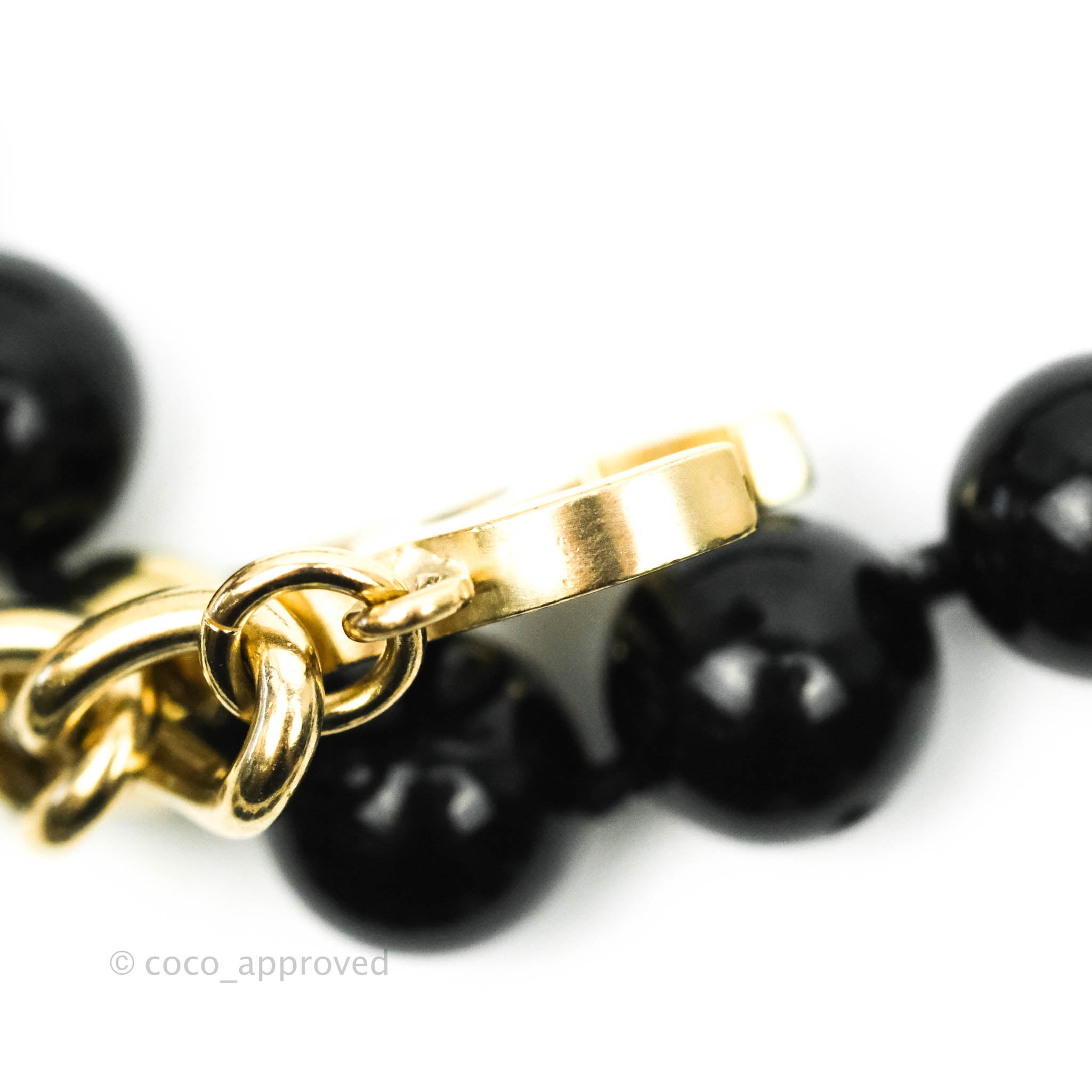 Chanel CC Logo Black & Gold Beaded Necklace - Elegant Statement Jewelry for Women, Perfect for Parties, Weddings & Special Occasions